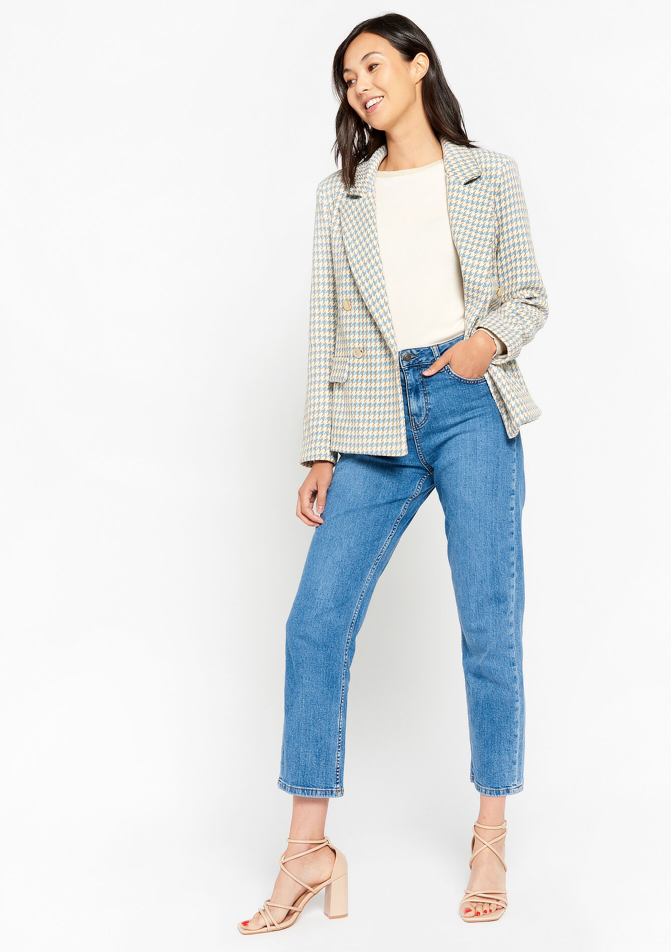 Blazer with houndstooth - PASTEL BLUE - 09100828_751