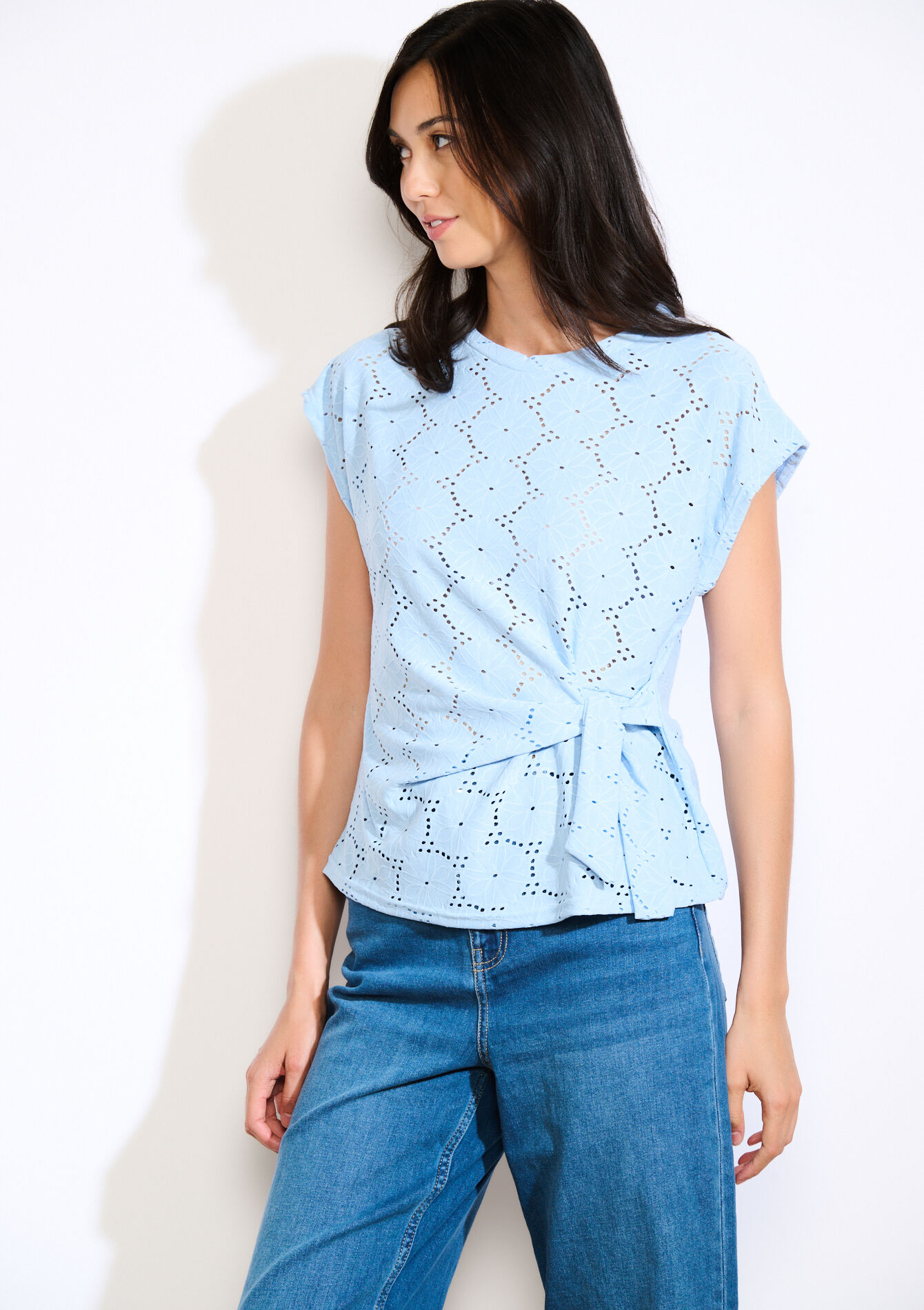 Haut brodé noué, Haut brodé noué - LT BLUE - 02301893_2519