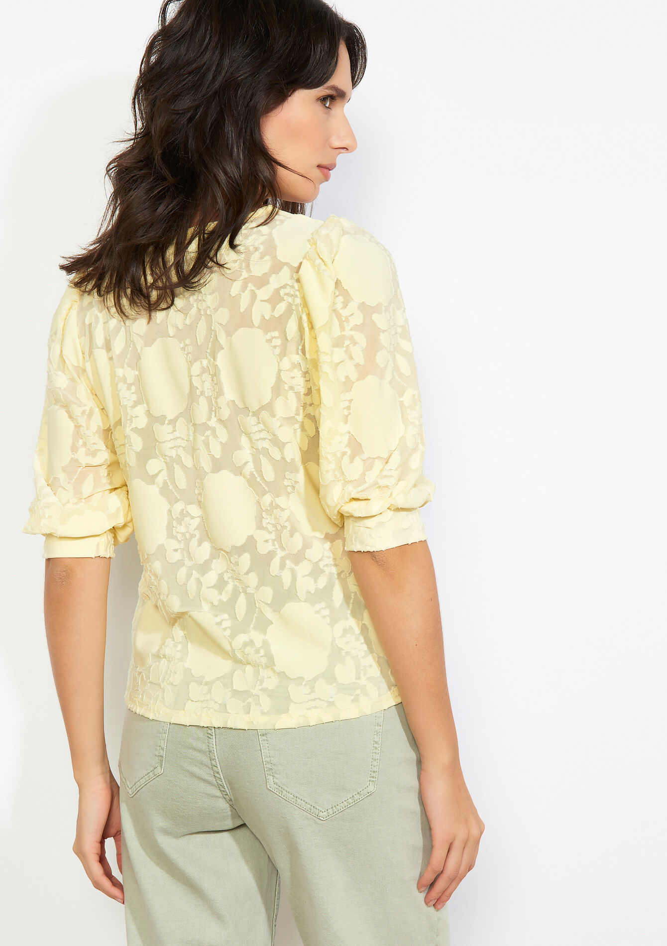 V-hals blouse met borduursel - YELLOW PASTEL - 02301993