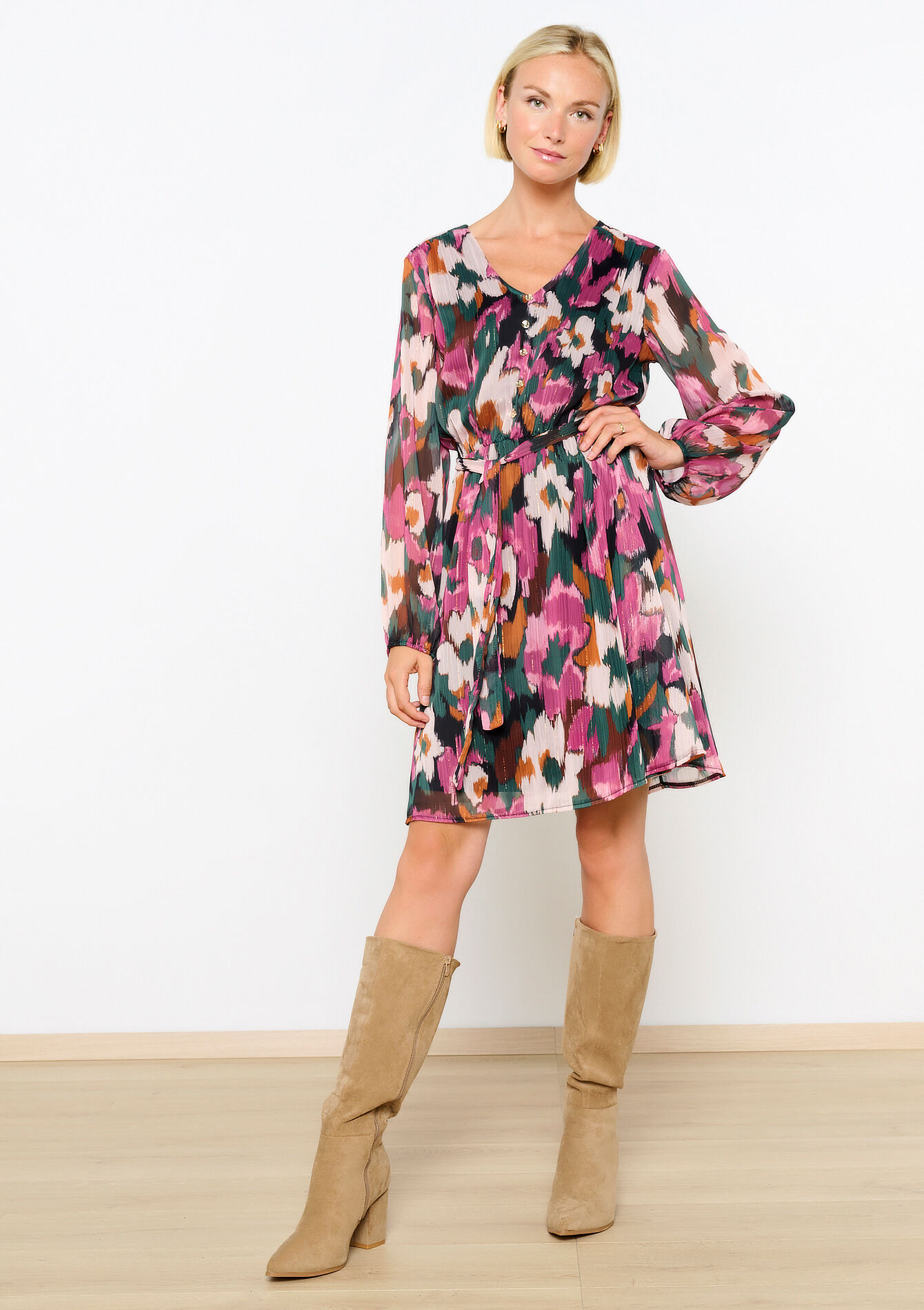 Robe courte à imprimé fleuri, Robe courte à imprimé fleuri - BOTTLE GREEN - 08103847_1778