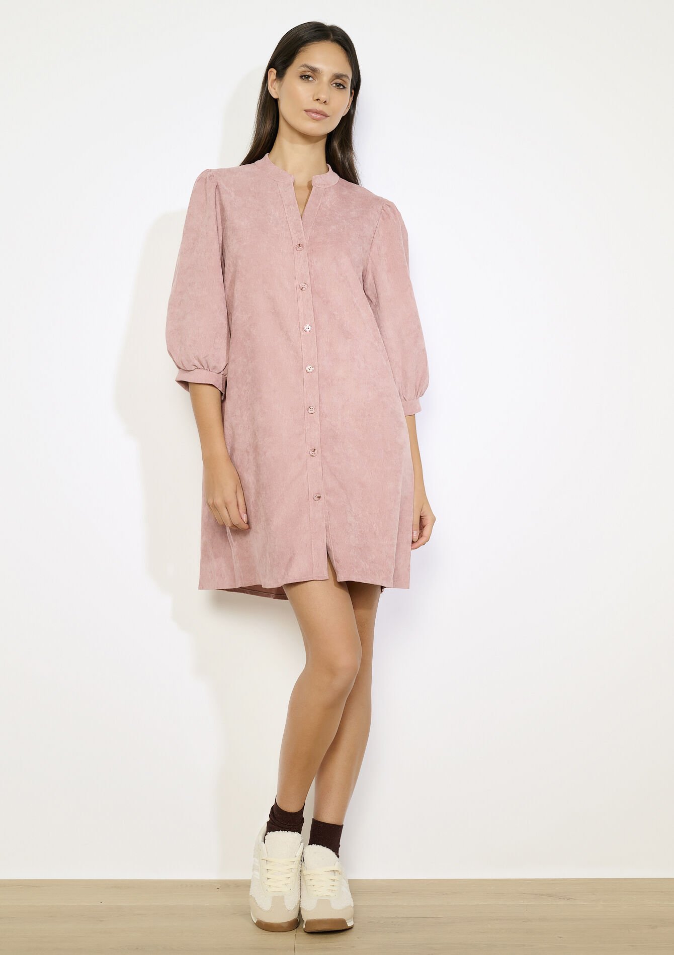 Korte jurk in ribfluweel, Korte jurk in ribfluweel - COSMETIC PINK - 08104308_5733