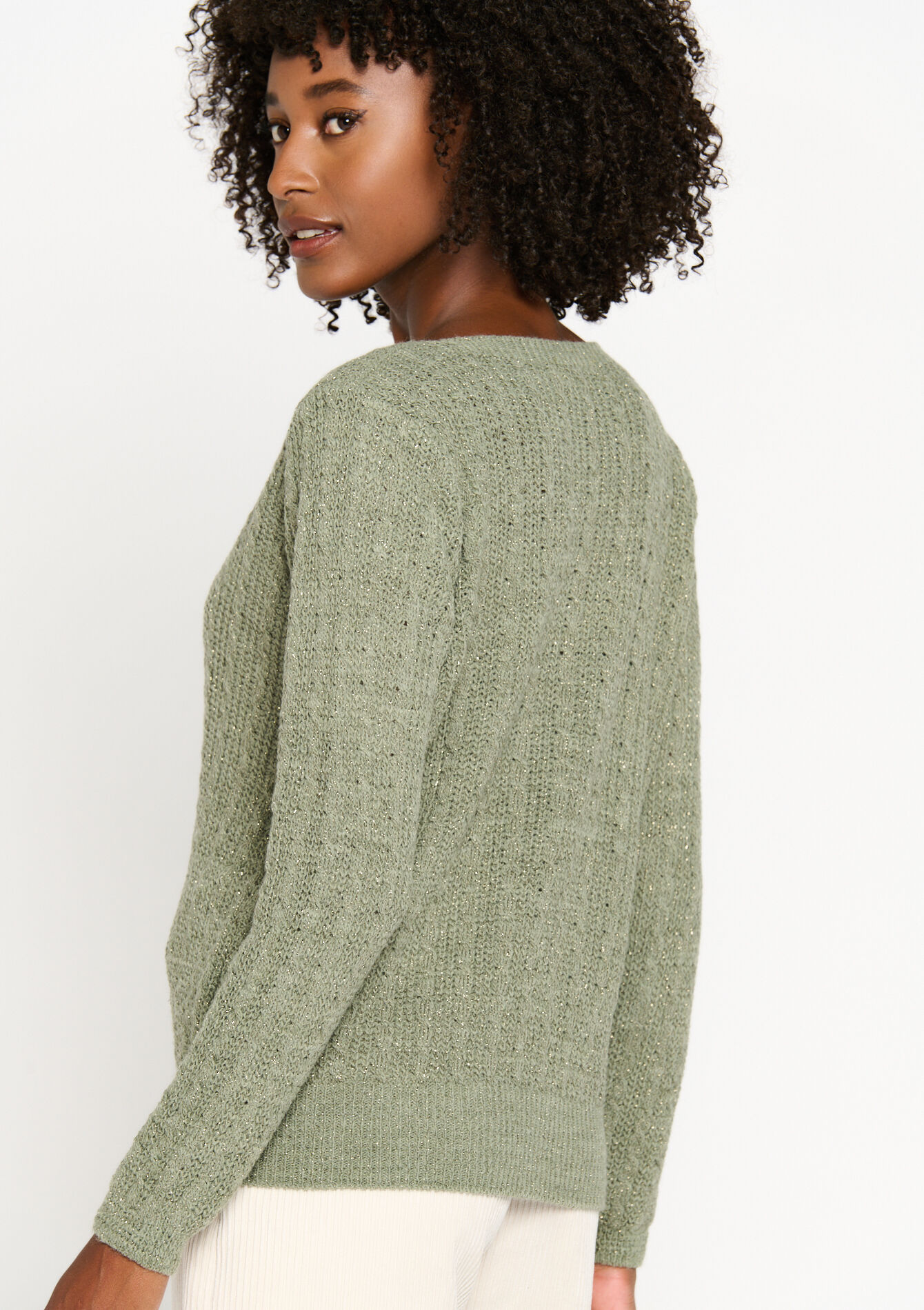 Cable-knitted pullover with lurex, Cable-knitted pullover with lurex - KHAKI FADED - 04006329_4326