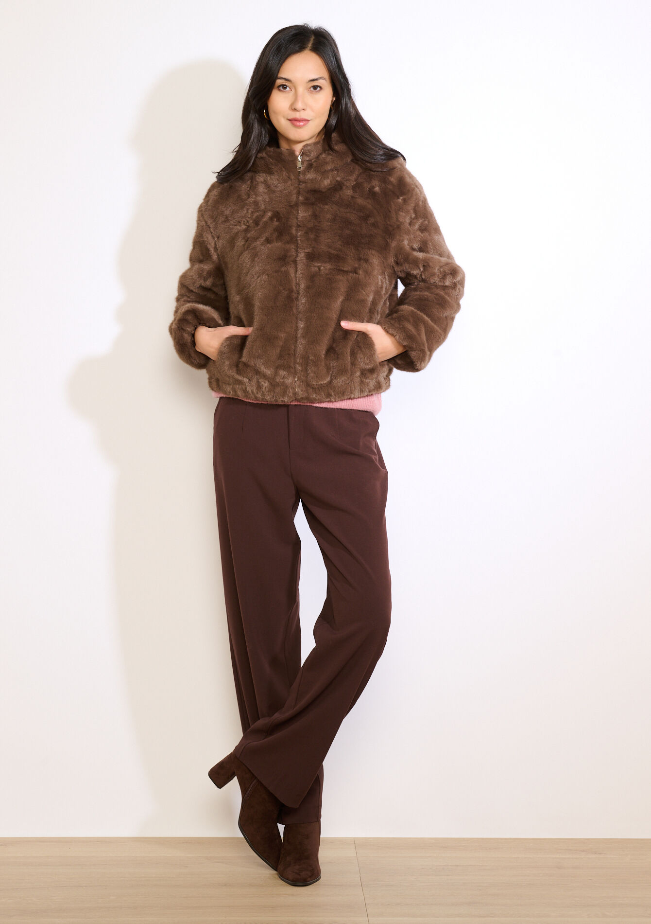 Faux fur cropped bomber, Faux fur cropped bomber - BROWN DARK CHOCOLATE - 23000800_3720