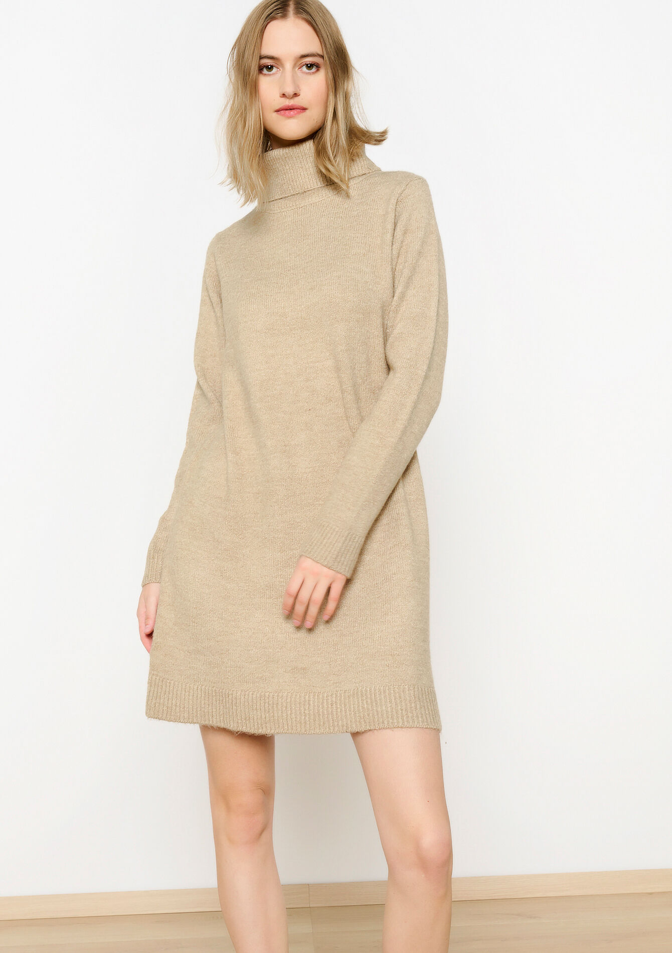 Trui-jurk met rolkraag, Trui-jurk met rolkraag - LIGHT TAUPE - 08103537_2572