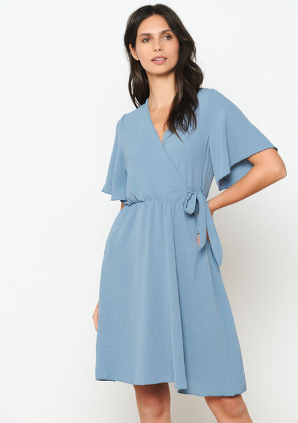 Wrap dress with butterfly sleeves - BLUE DENIM - 08103522_1638