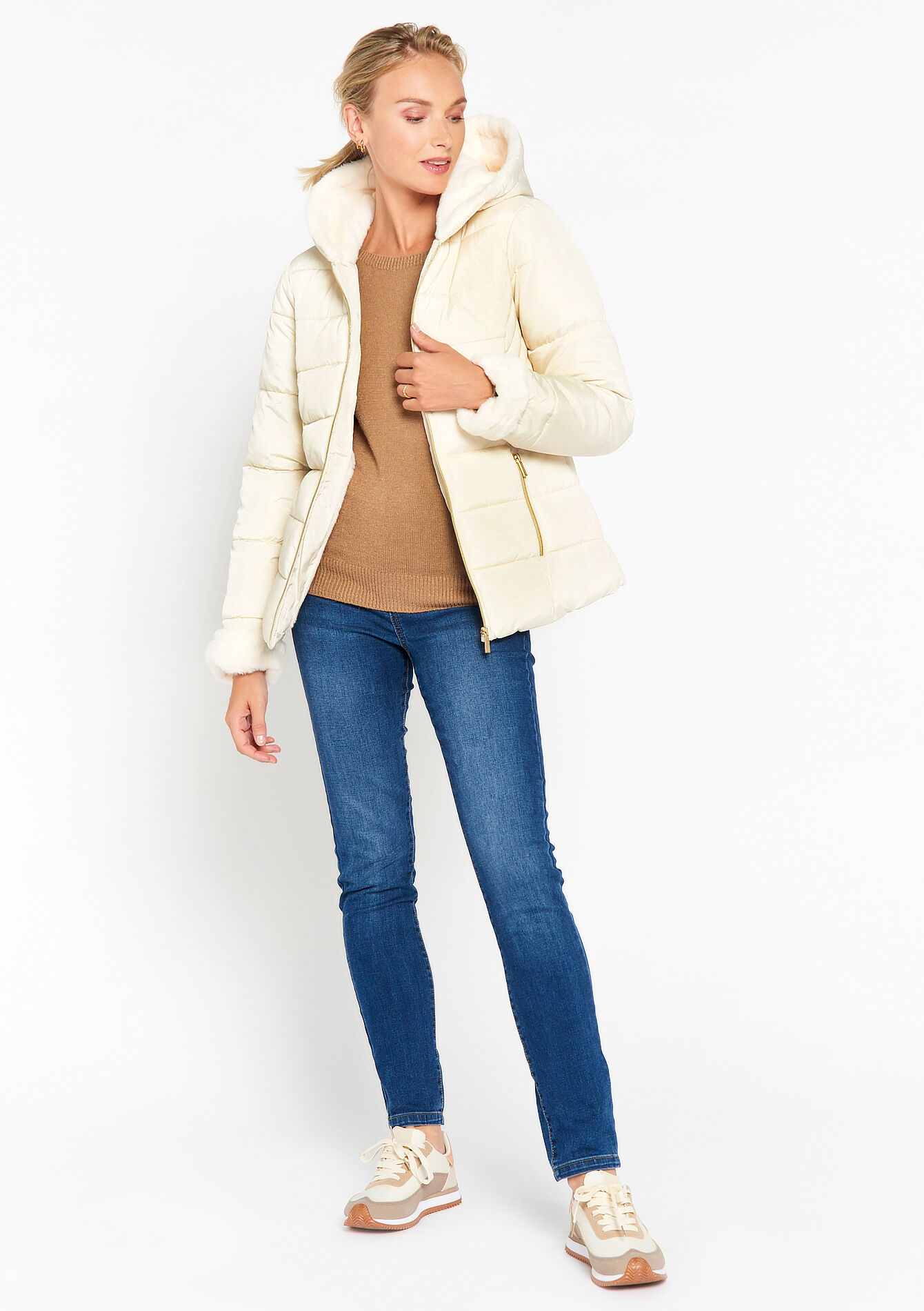 Manteau matelassé avec fourrure, Manteau matelassé avec fourrure - VANILLA WHITE - 23000600_1013
