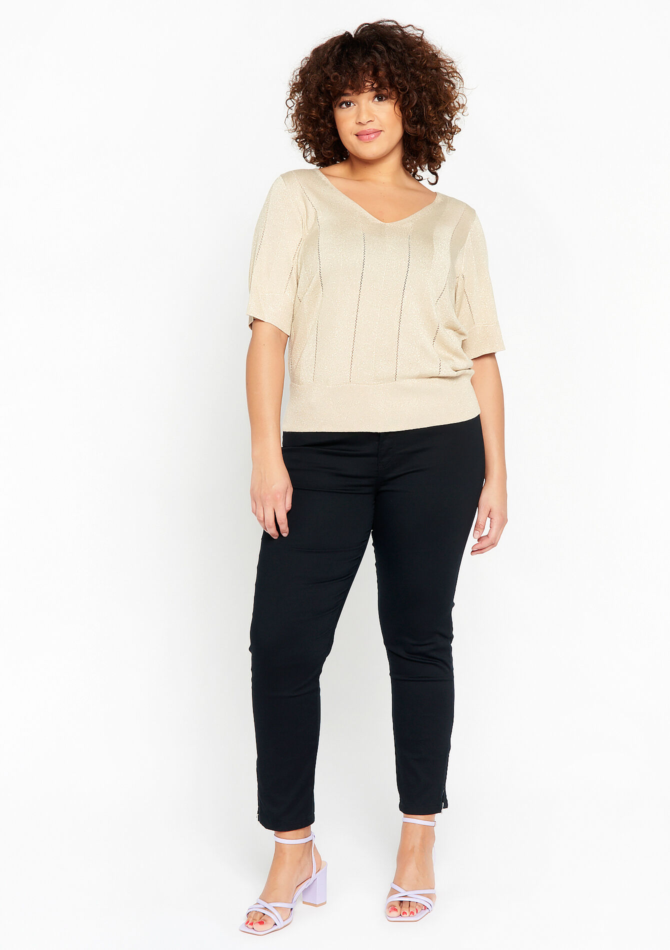 Geribbelde trui met korte mouwen - LT BEIGE - 04005933_2527