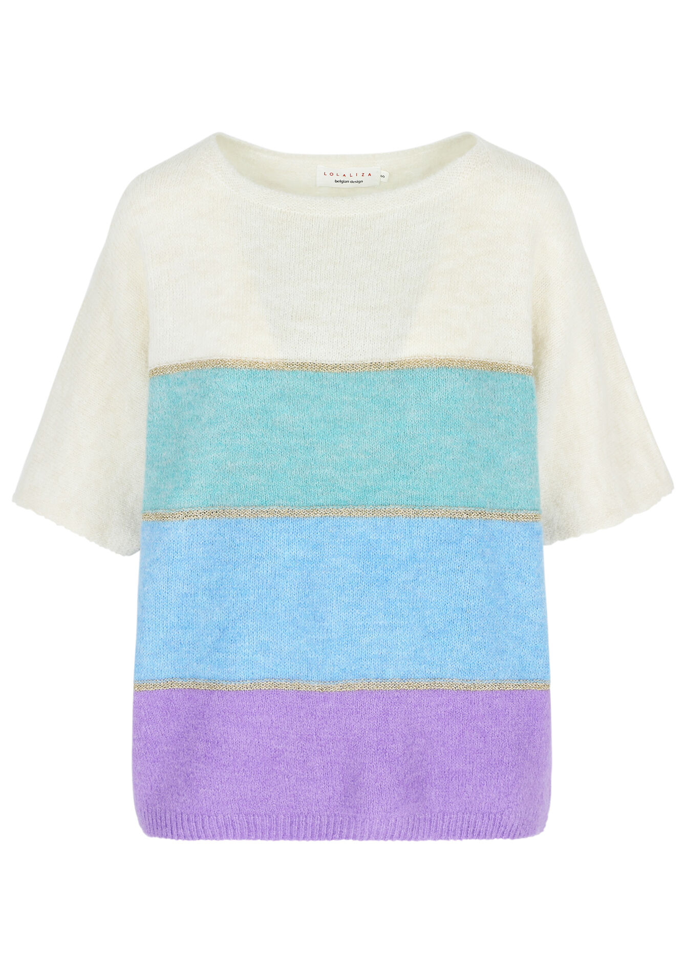 Colourblock pullover with short sleeves - BLUE PASTEL - 04006480_3003