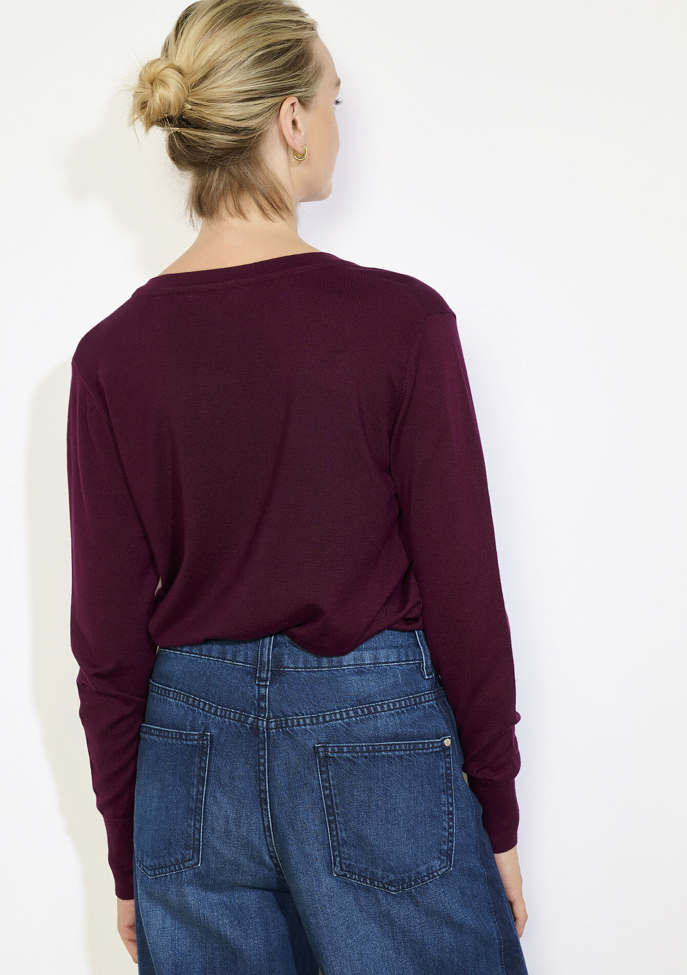 V-hals trui met knoopjes, V-hals trui met knoopjes - AUBERGINE - 04006975_1537