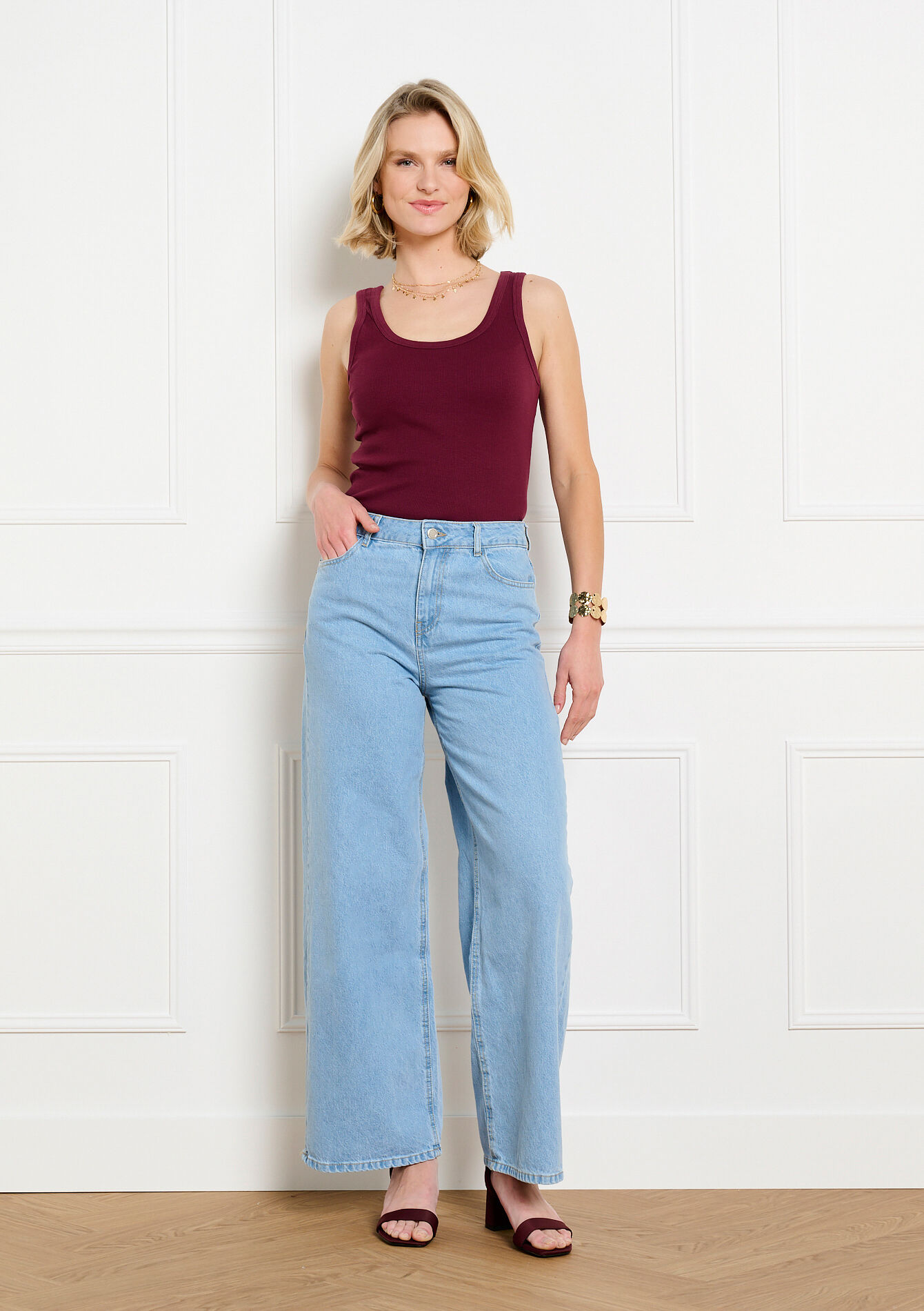 Aansluitend geribde tanktop - AUBERGINE - 02200528_1537