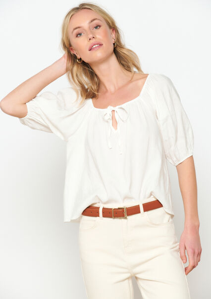 Blouse with puffed sleeves - OPTICAL WHITE - 05702486_1019