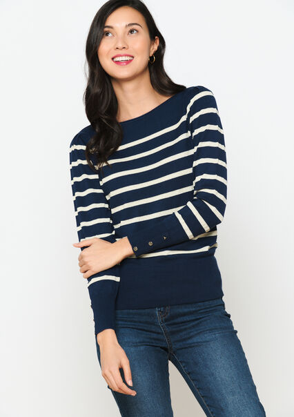 Striped pullover with boatneck - NAVY BASIC - 04006290_2723