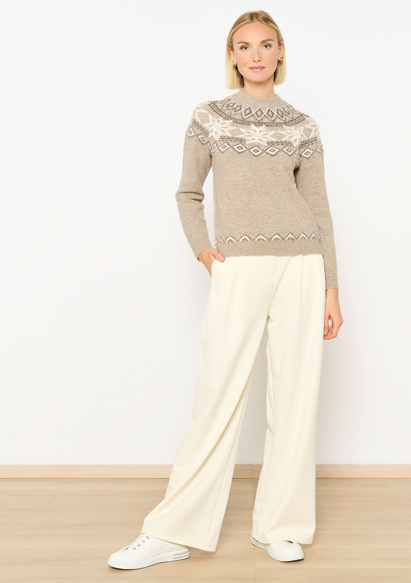 Jacquard trui met parels - TAUPE - 04006585_1021