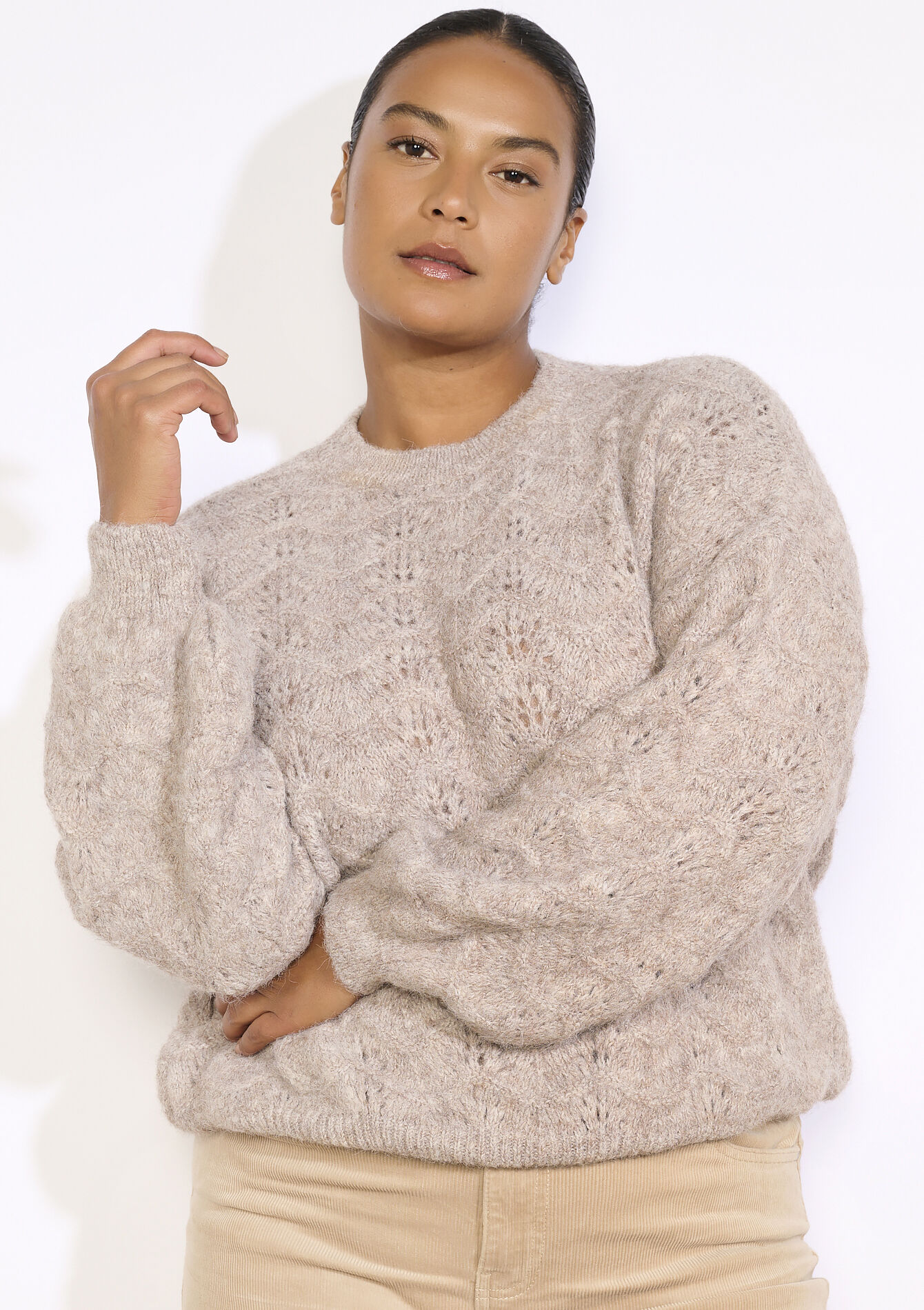 Zachte trui met textuur, Zachte trui met textuur - TAUPE - 04007095_1021