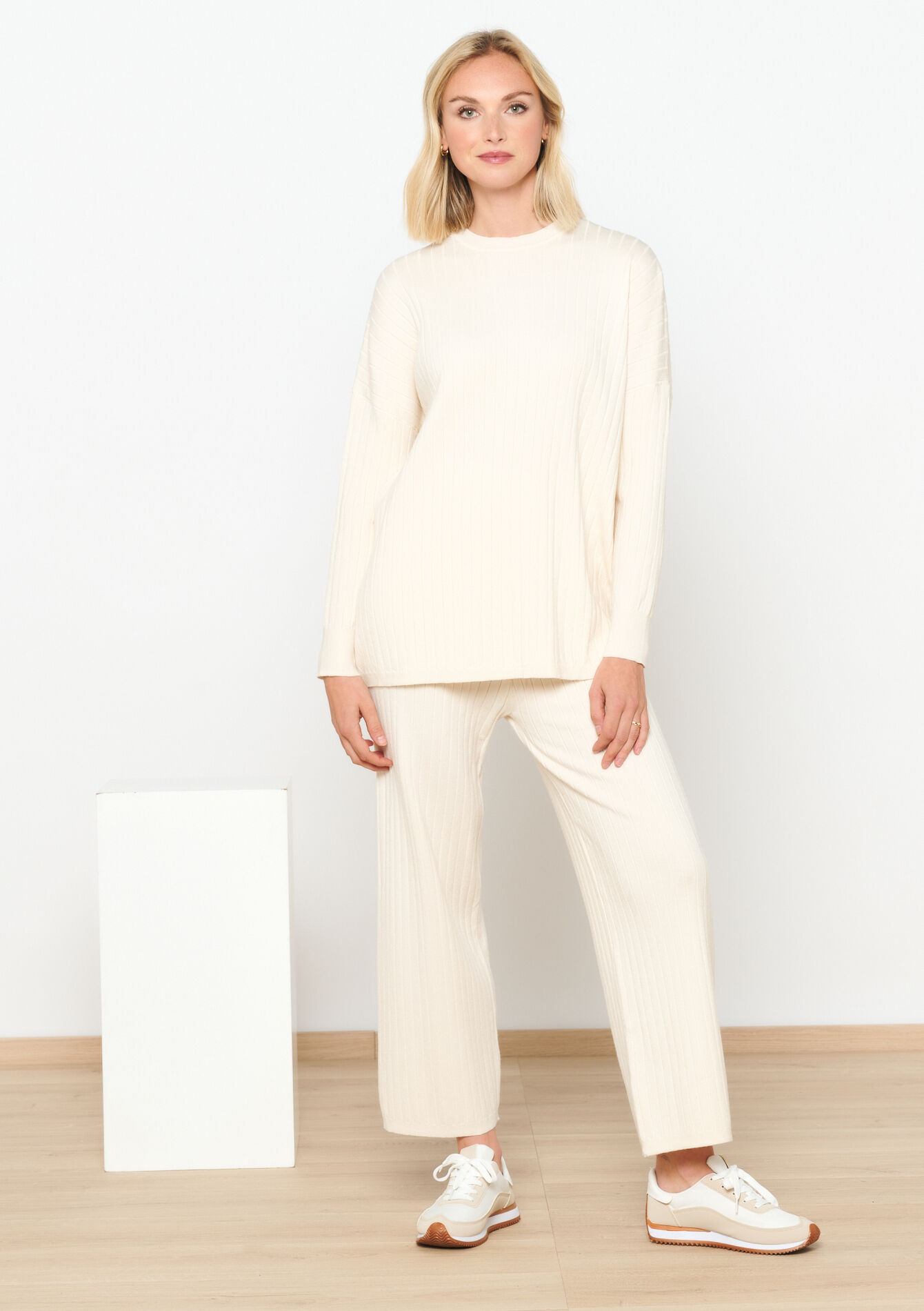 Pantalon en maille côtelée - VANILLA WHITE - 15100233_1013