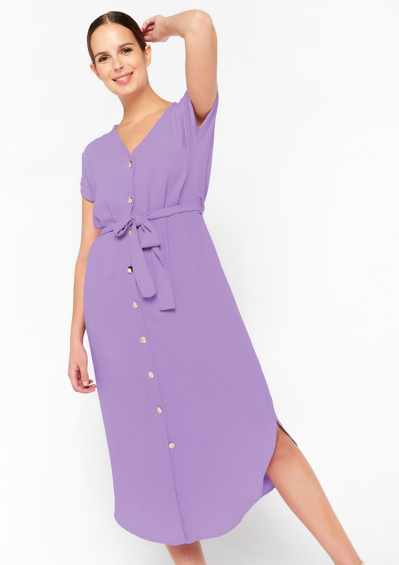 Maxi-jurk met knopen, Maxi-jurk met knopen - PASTEL LILAC - 08601960_1493