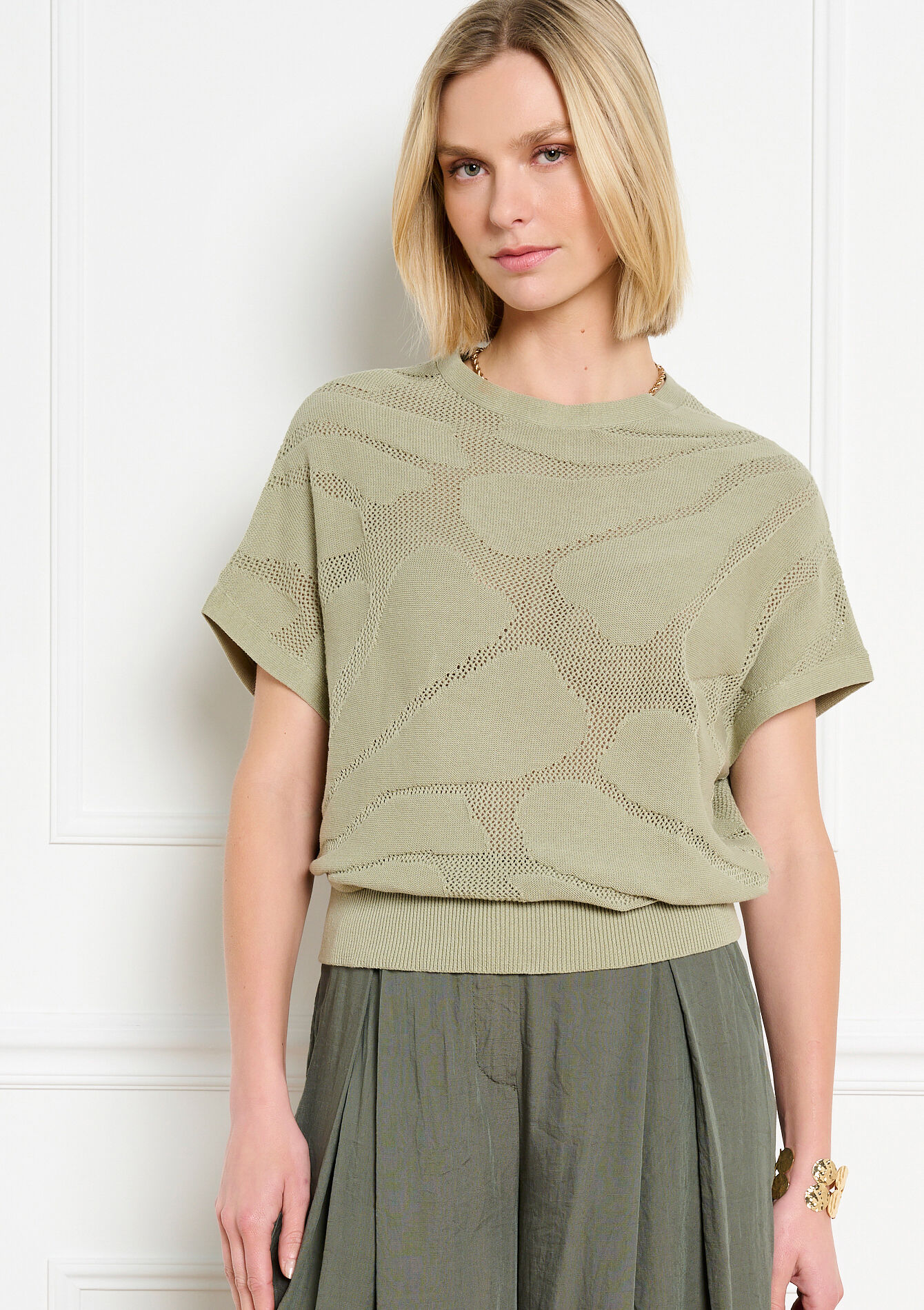 Gehaakte top met korte mouwen - KHAKI FADED - 04007076_4326