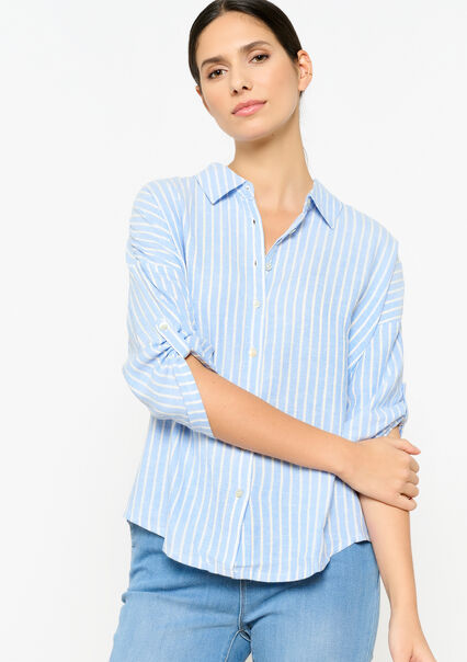 Linen shirt with stripes - BLUE PASTEL - 05702364_3003