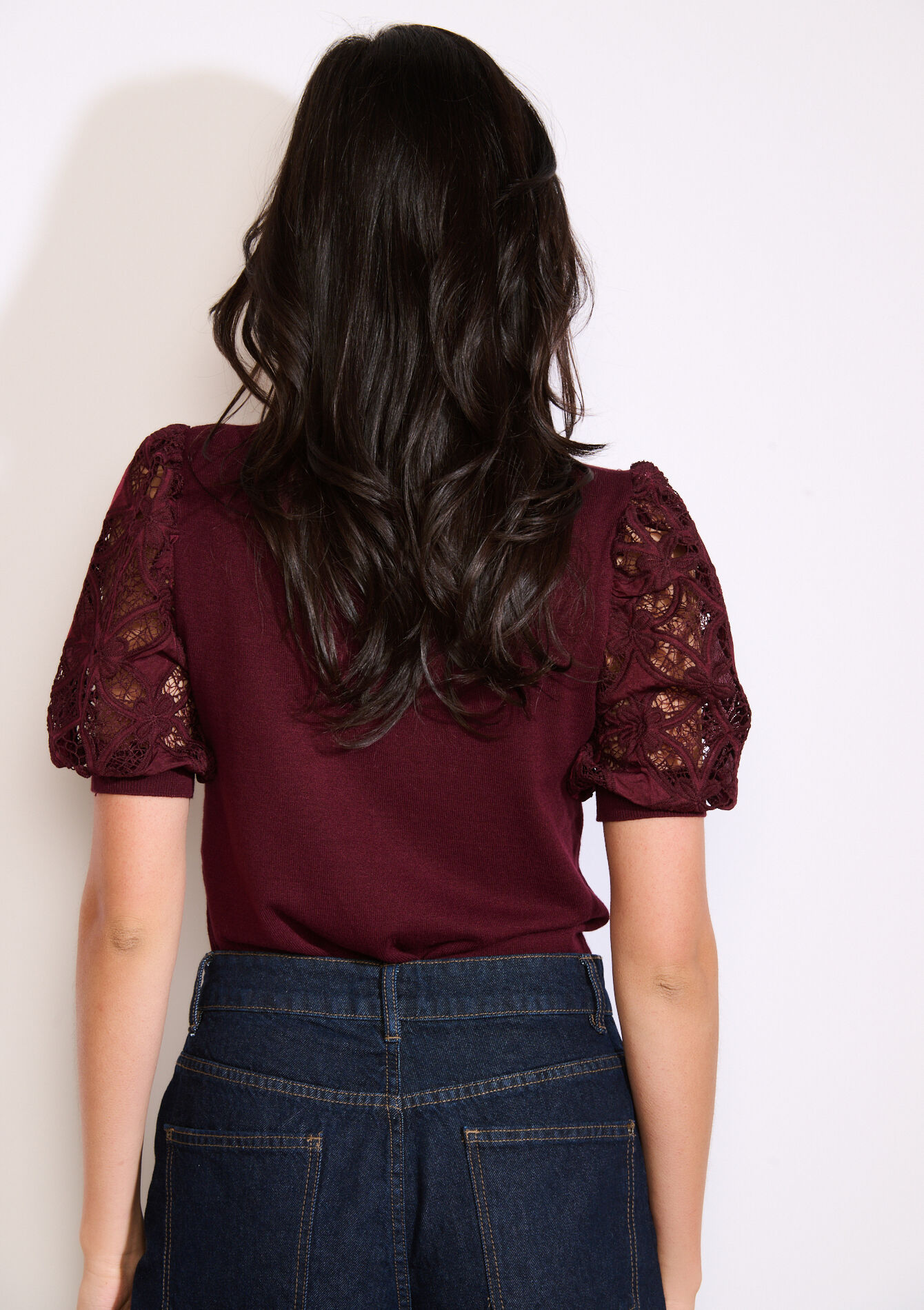 Trui met korte kanten mouwen, Trui met korte kanten mouwen - BORDEAU WINE - 04006987