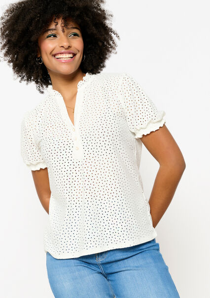 T-shirt with lace - OPTICAL WHITE - 02301564_1019