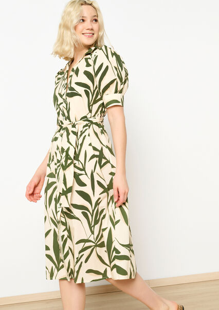 Poplin shirt dress with leaf print - VANILLA WHITE  - 08103541_1013