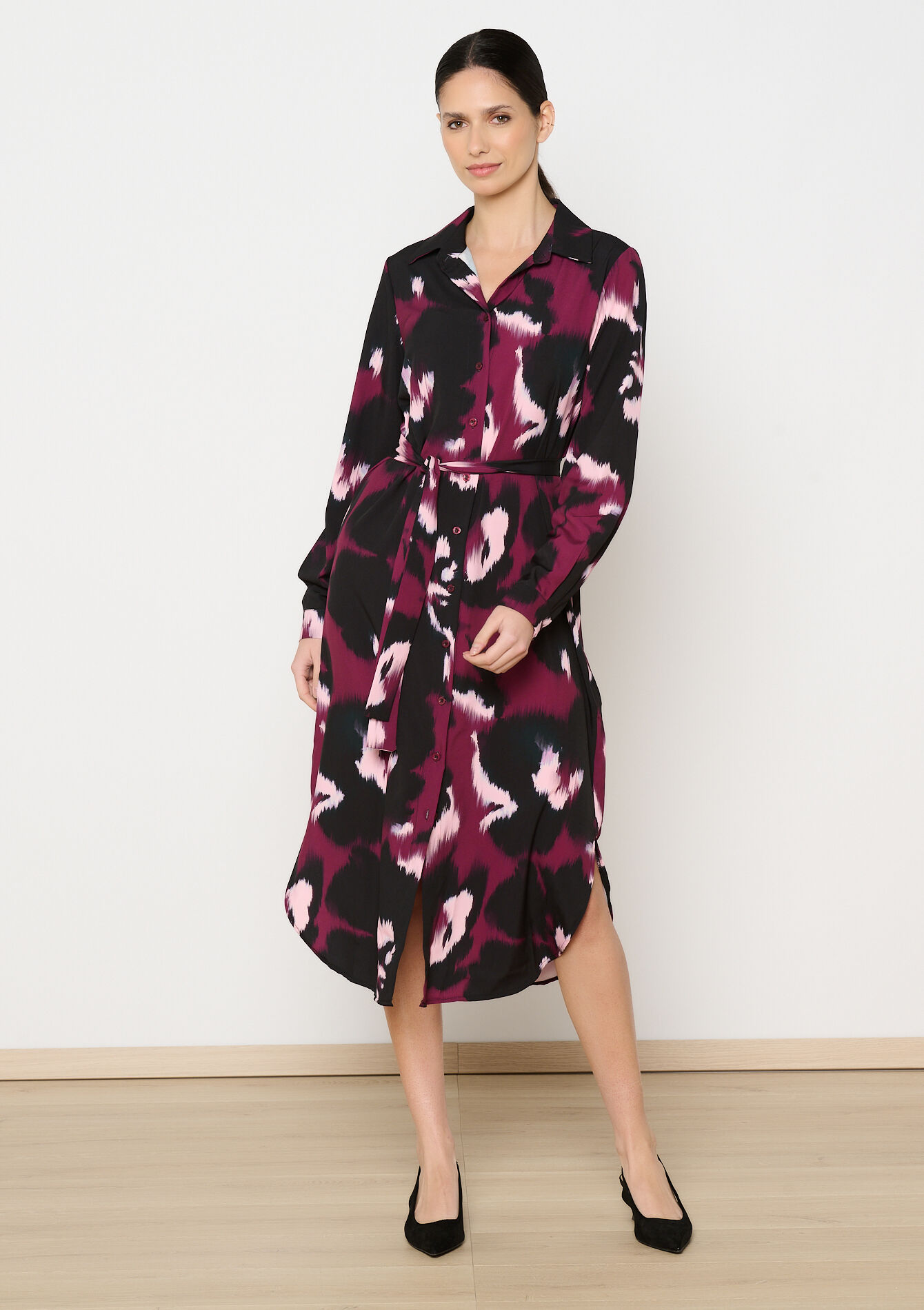 Fluid midi shirt dress - BORDEAU WINE - 1126781