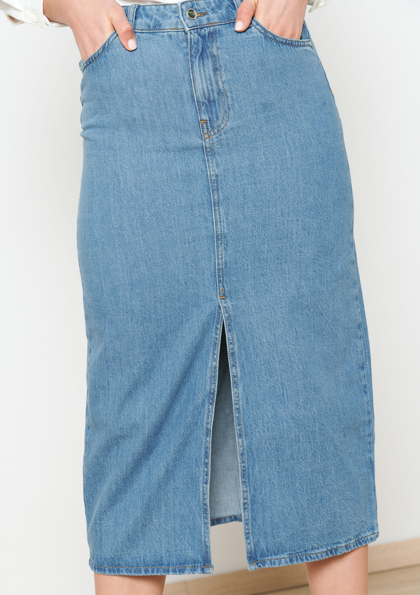 Maxi denim rok, Maxi denim rok - BLUE BLEACHED - 07101197_0502