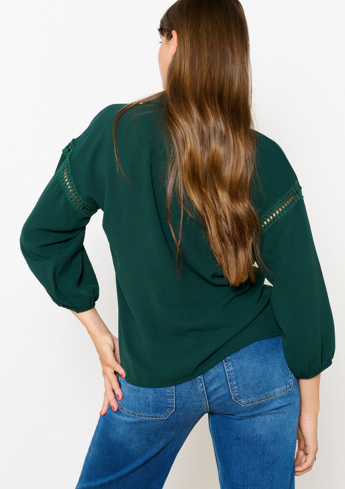 Blouse avec macramé, Blouse avec macramé - BOTTLE GREEN - 05702650_1778