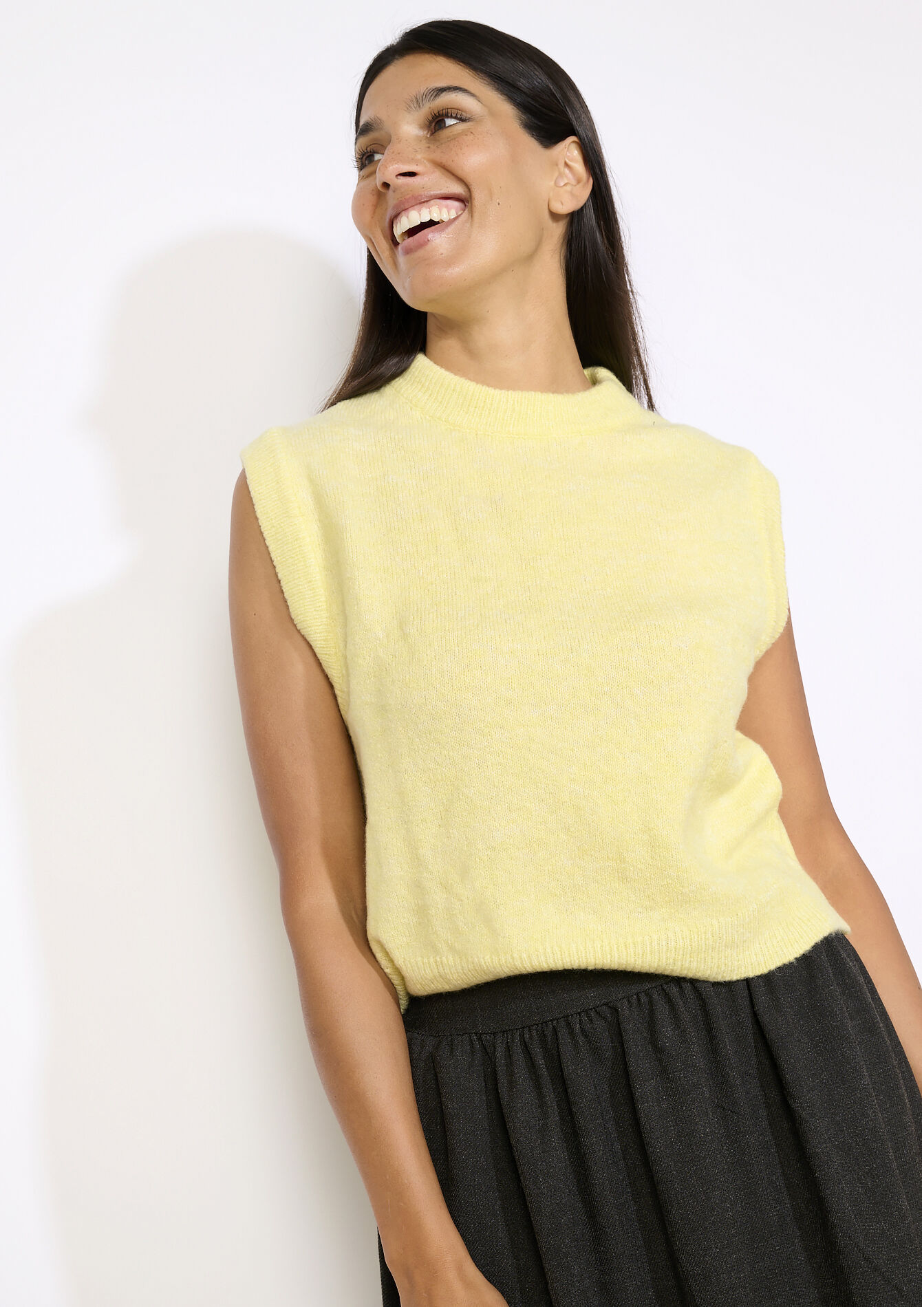 Mouwloze gebreide trui, Mouwloze gebreide trui - YELLOW PASTEL - 04007086_5004