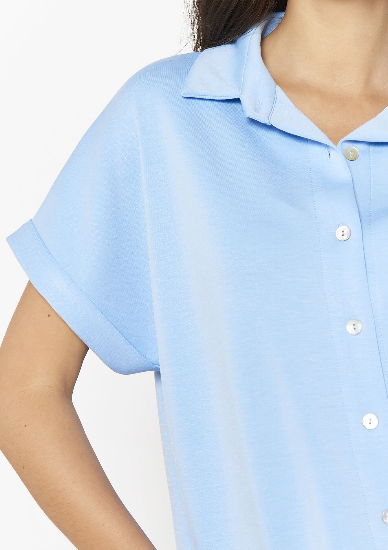 Losvallend hemd met korte mouwen, Losvallend hemd met korte mouwen - LT BLUE - 02301804_2519