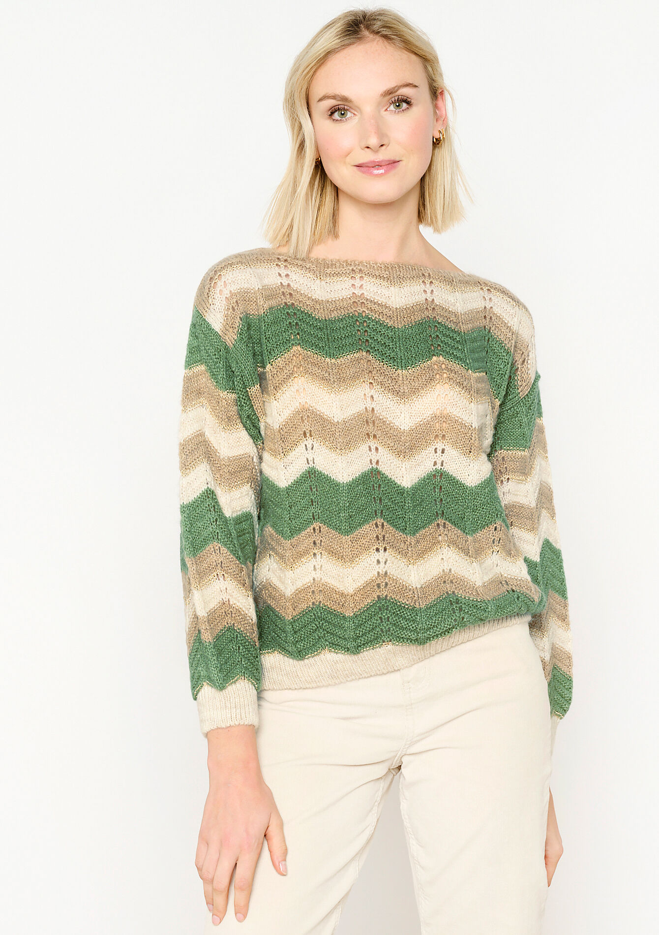 Pullover en jacquard à motif zigzag, Pullover en jacquard à motif zigzag - KHAKI MED - 04006340_4327