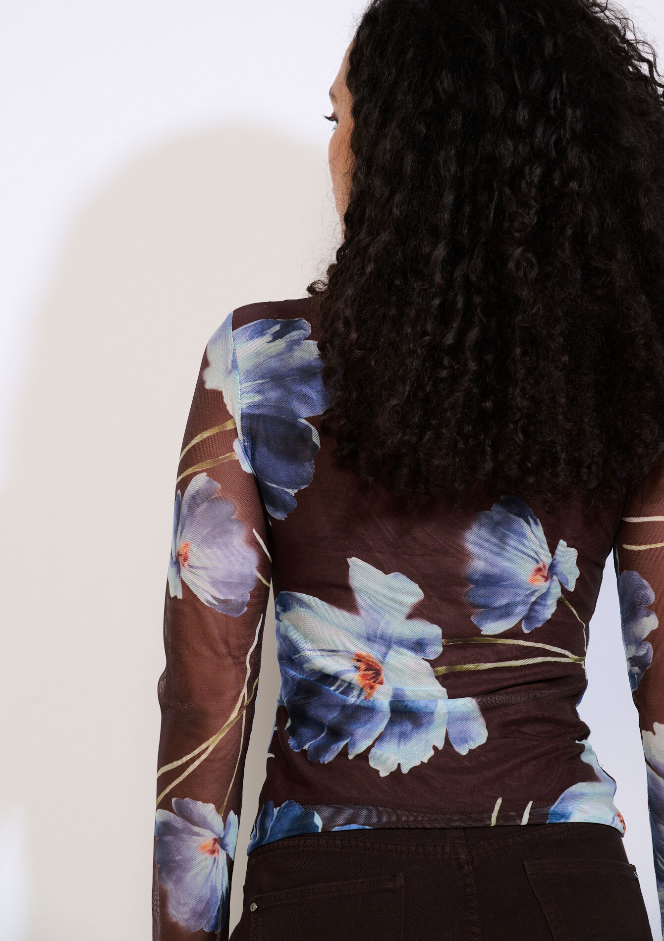 Haut à fleurs transparent - BROWN DARK CHOCOLATE - 02400389_3720