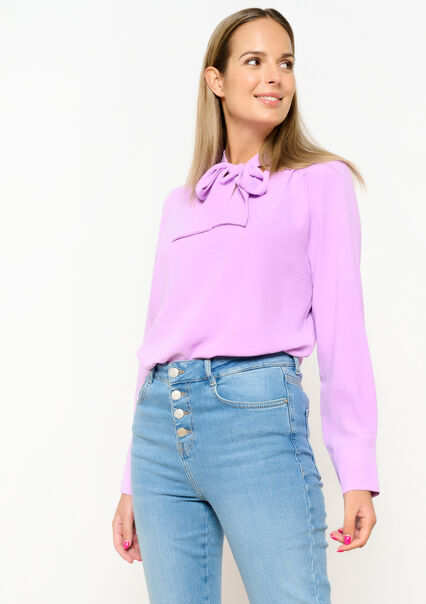 Blouse with bow ribbon - LILAC BRIGHT - 05702421_2578