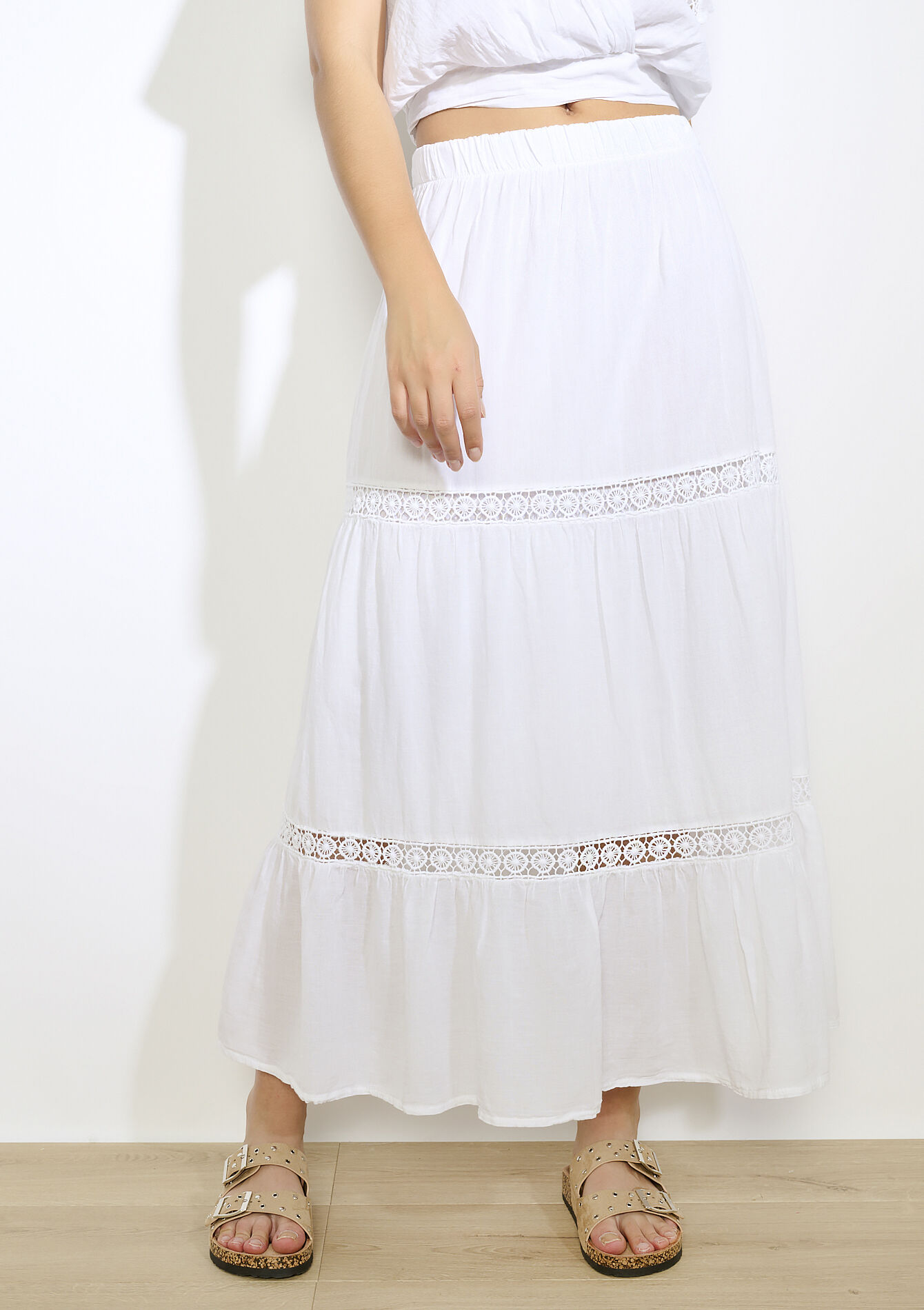 Bohemian maxi skirt, Bohemian maxi skirt - OPTICAL WHITE - 07101386