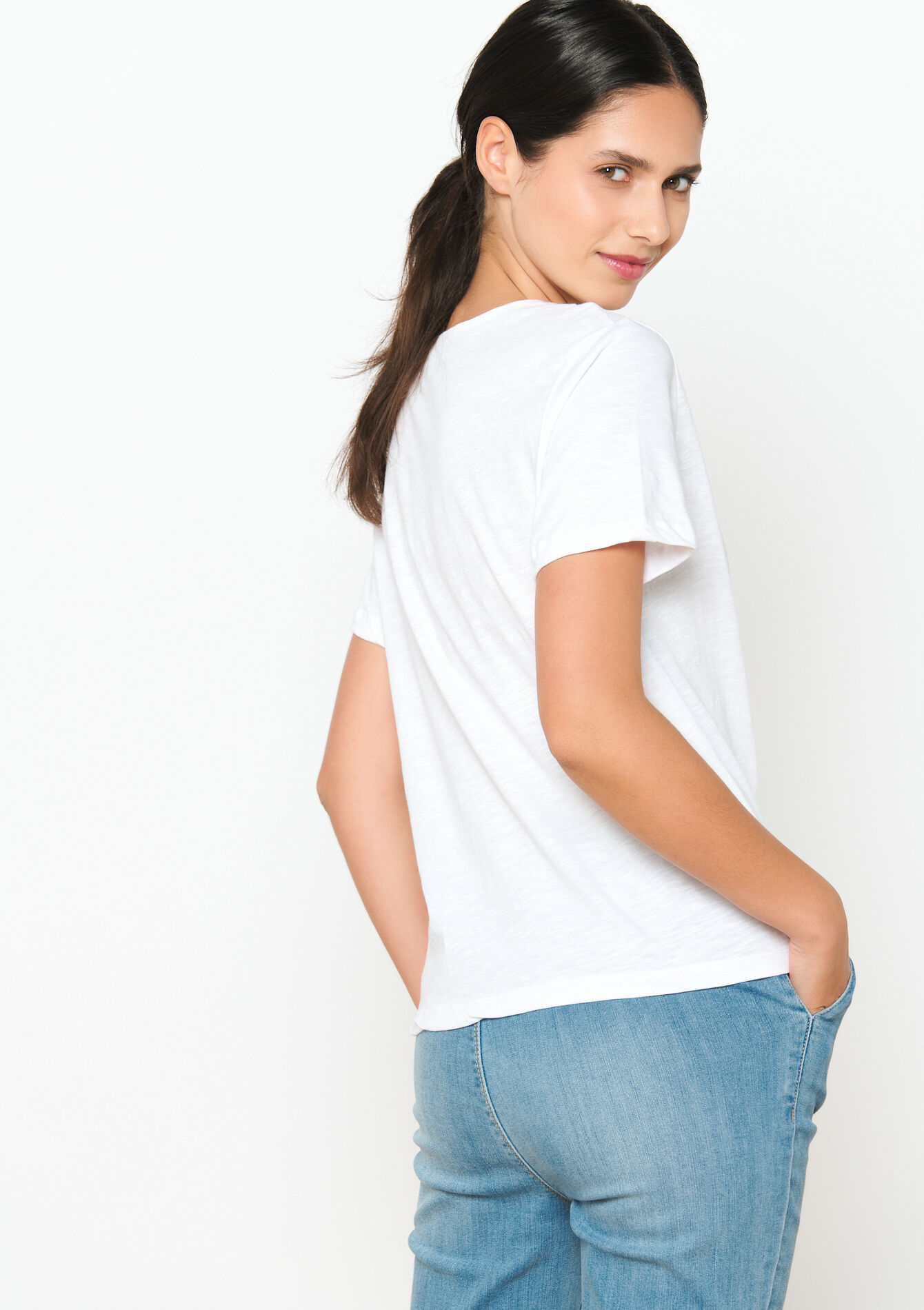 Basic T-shirt met crochet detail - OPTICAL WHITE - 02301520_1019