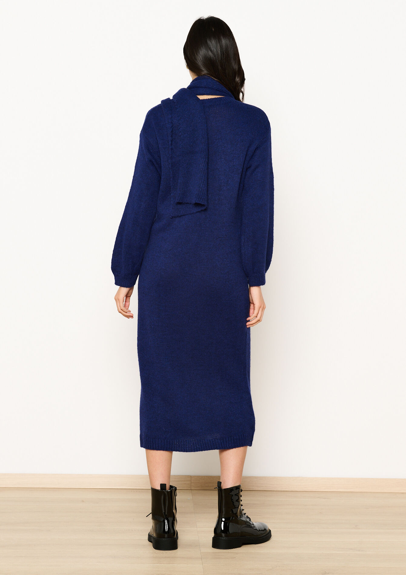 Robe pull longue avec écharpe - NAVY BASIC - 08103891_2723