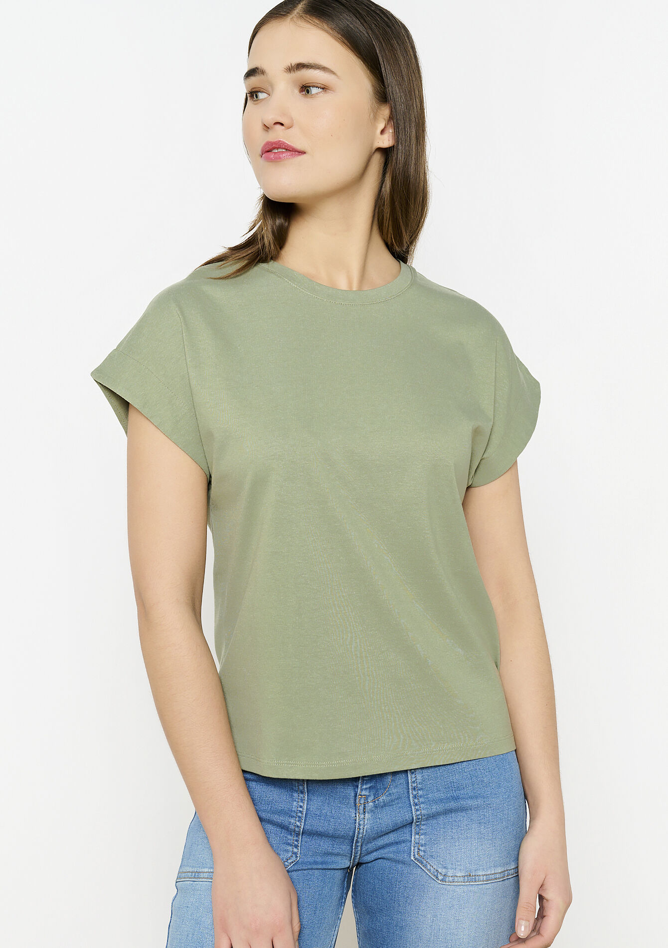 Basic katoenen T-shirt - KHAKI FADED - 02301672_4326