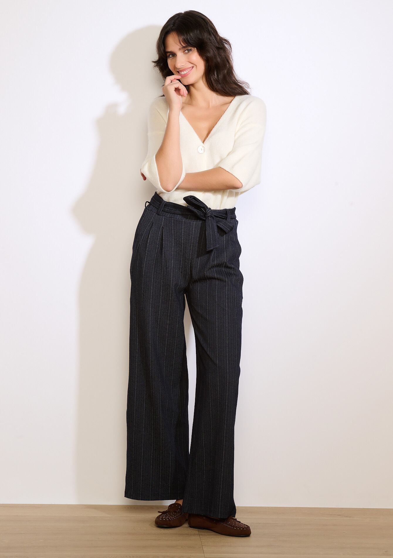 Wijde broek met krijtstreep, Wijde broek met krijtstreep - NAVY BASIC - 06601060_2723