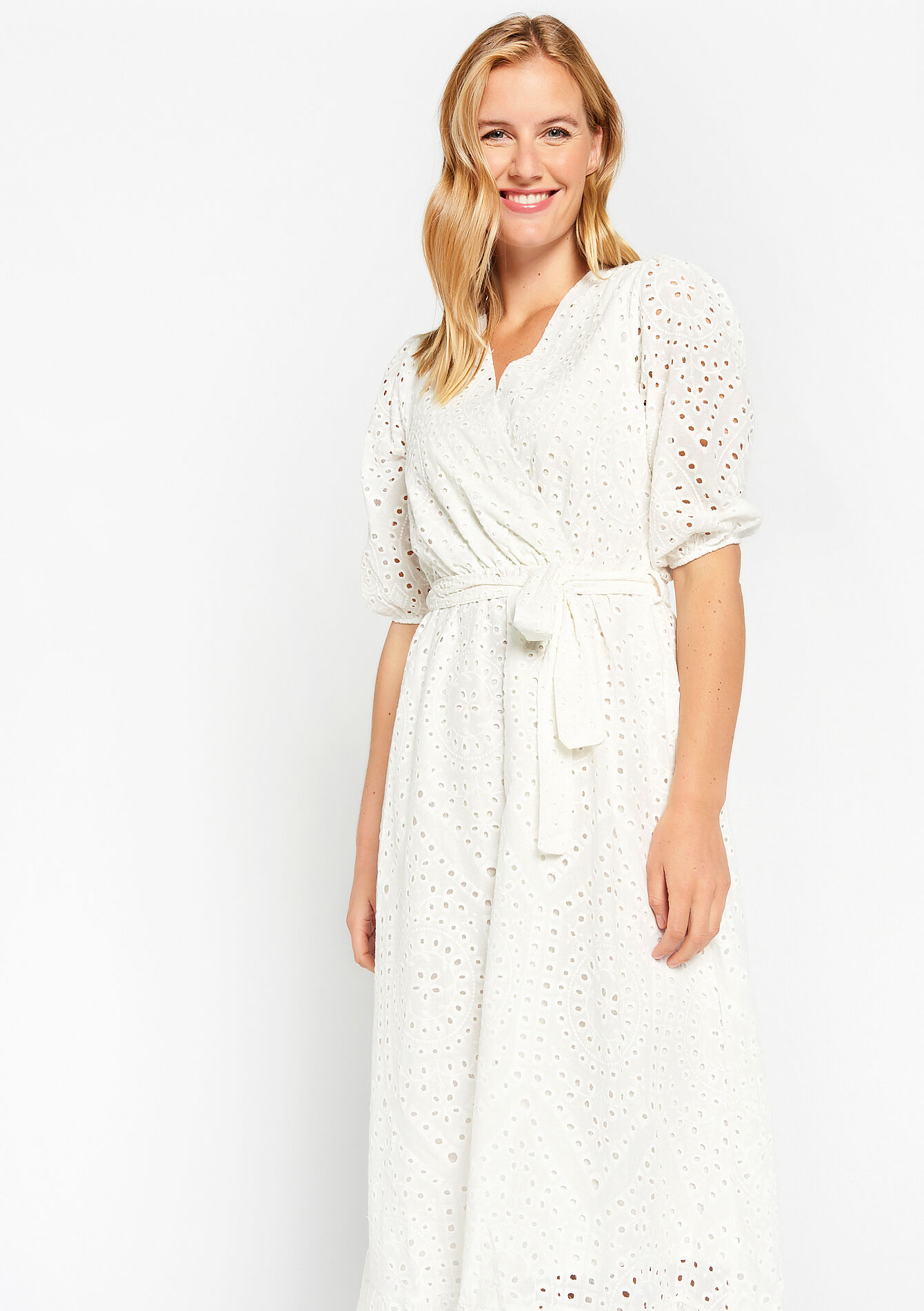 Wikkeljurk met broderie, Wikkeljurk met broderie - OFFWHITE - 08602012_1001