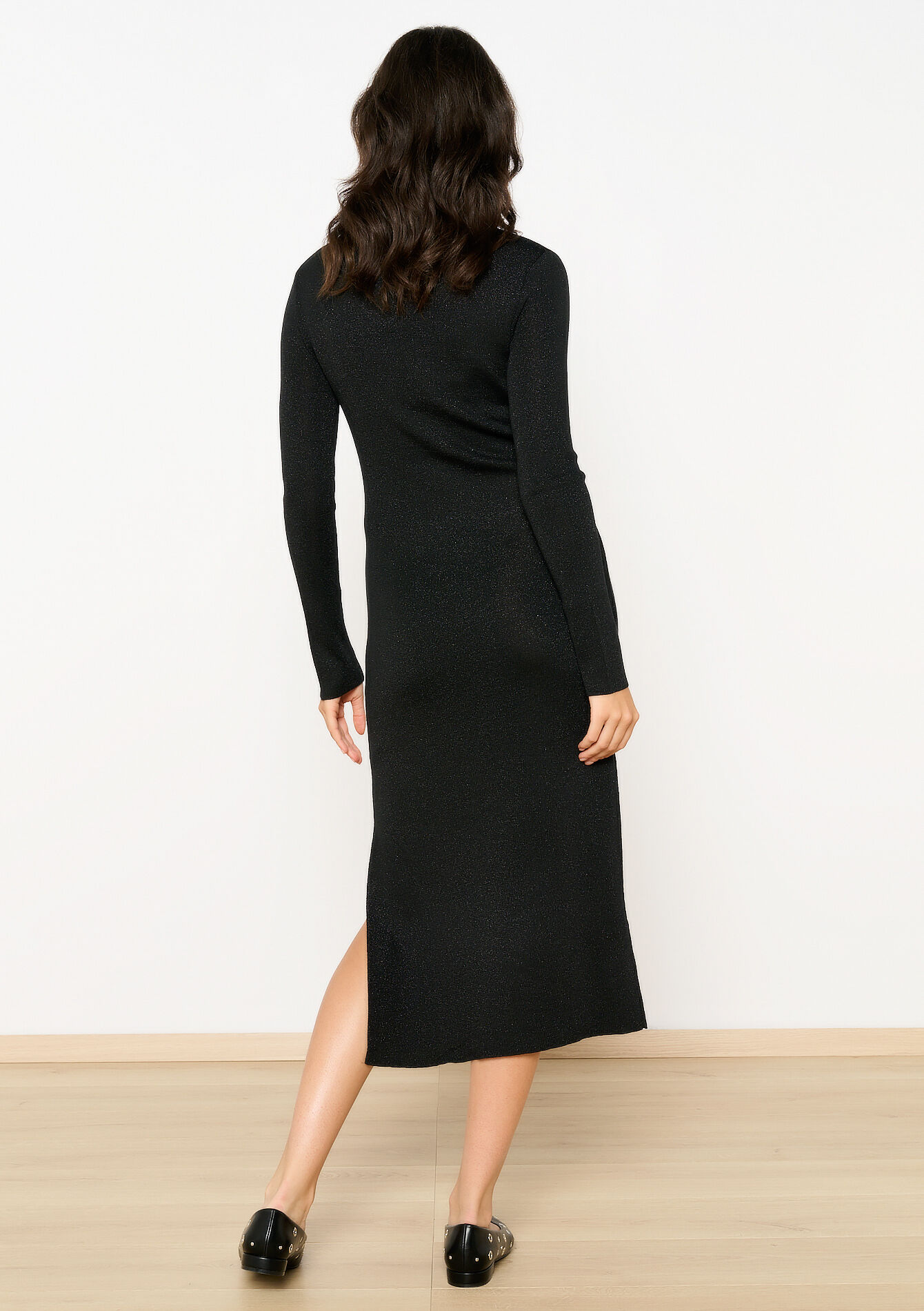 Robe mi-longue en maille avec lurex, Robe mi-longue en maille avec lurex - BLACK - 08103539_1119