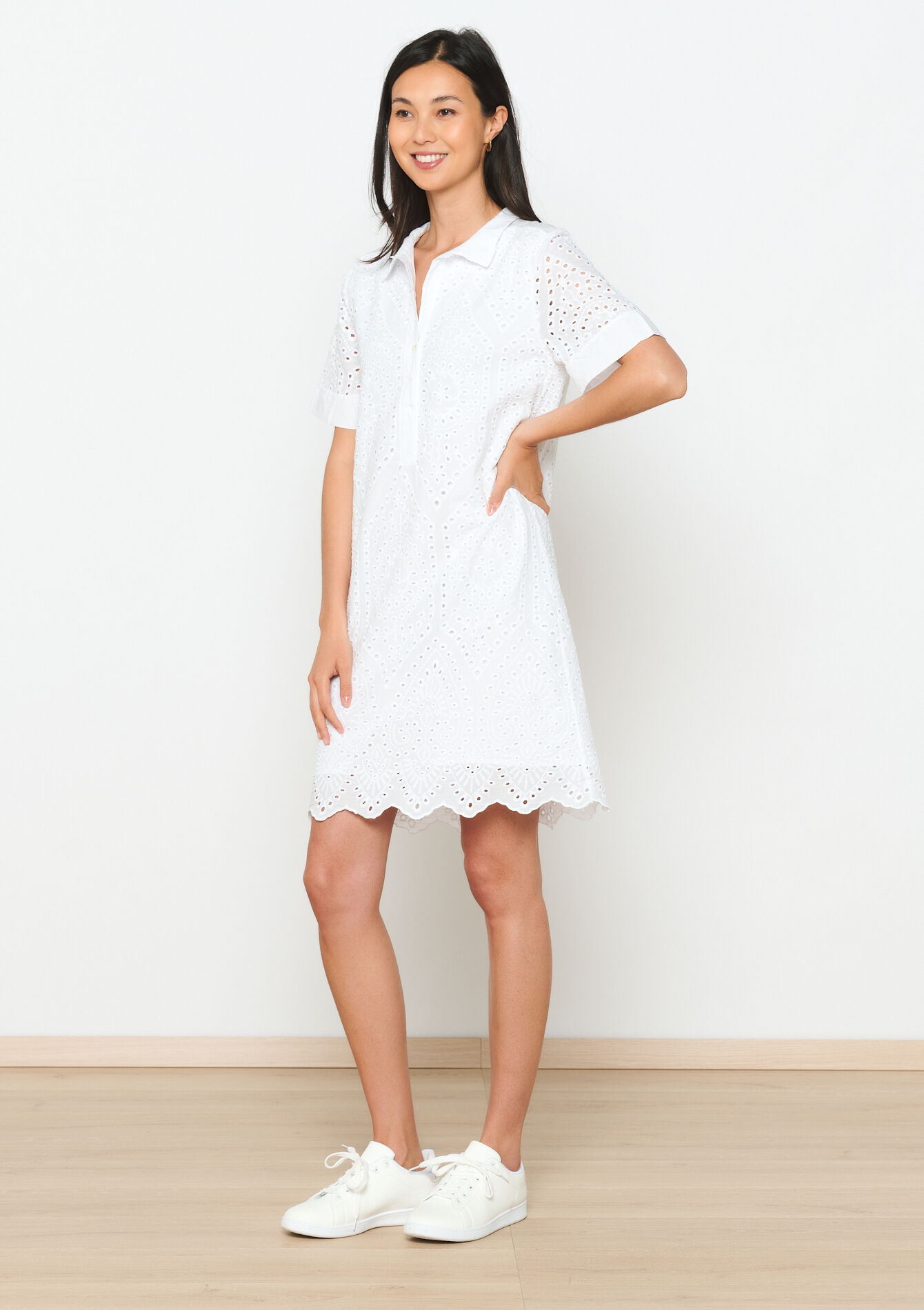 Short dress with broderie anglaise, Short dress with broderie anglaise - OFFWHITE - 08103626