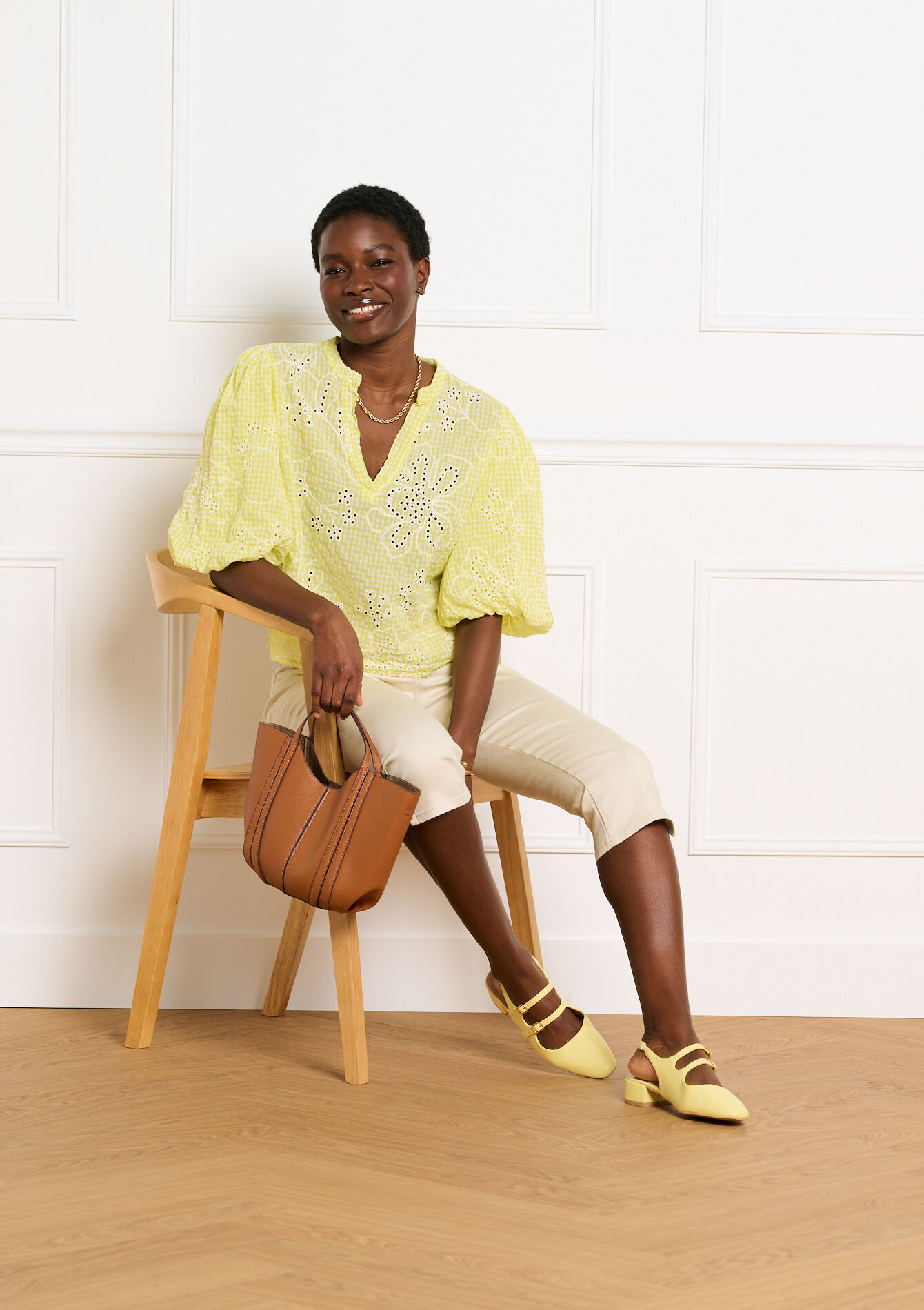 Geborduurde blouse wijde mouwen - YELLOW PASTEL - 05703071_5004