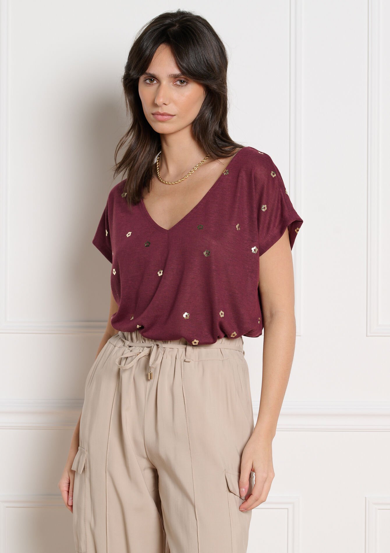 T-shirt à imprimé foil - AUBERGINE - 02301945_1537