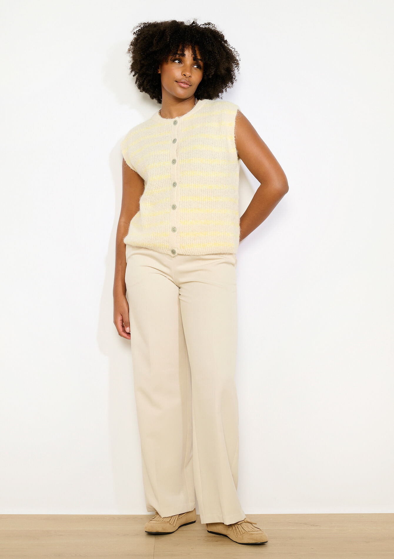 Gilet rayé sans manches - VANILLA WHITE - 04101474_1013