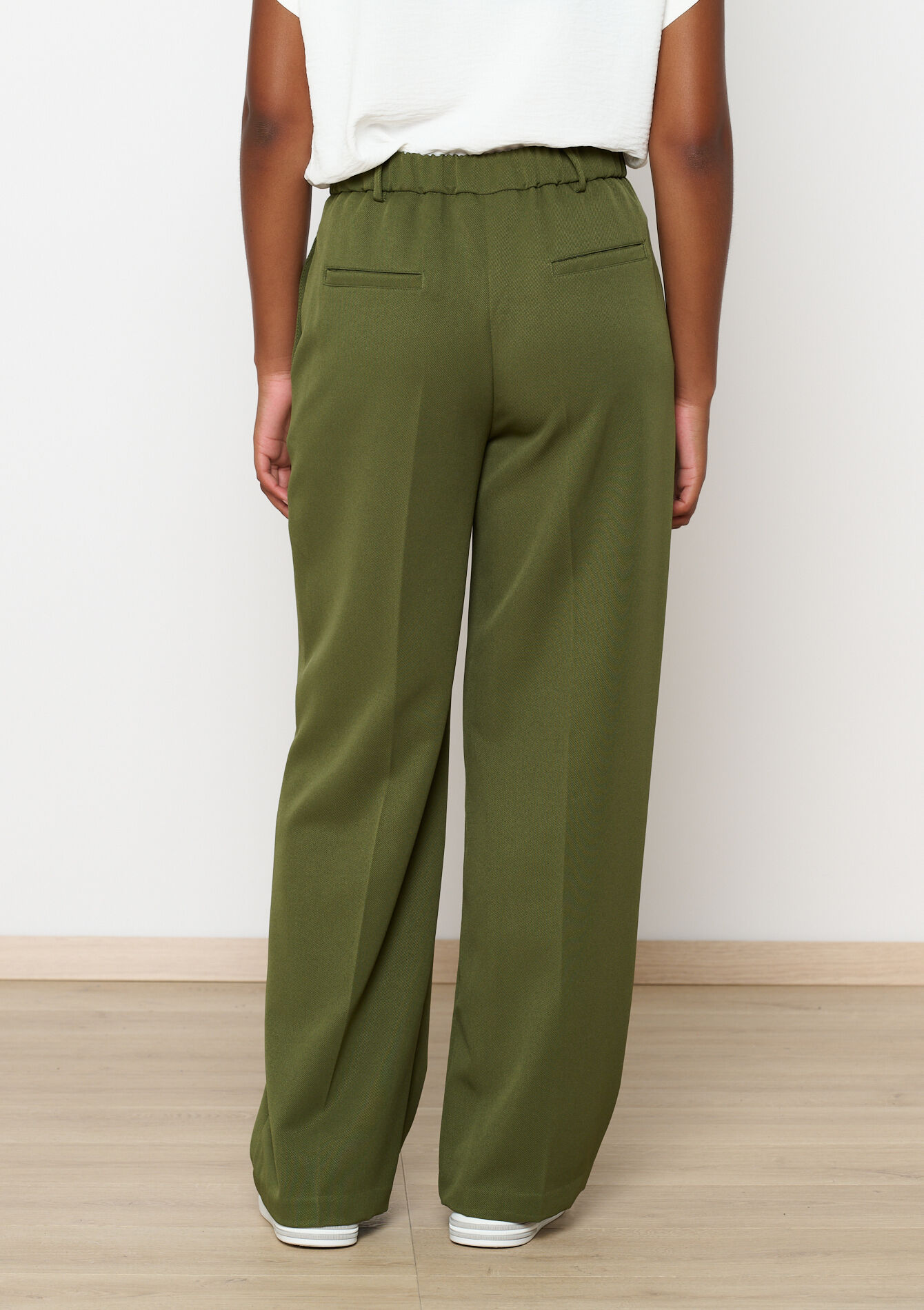 Wijde broek in keperstof, Wijde broek in keperstof - KHAKI MED - 06100648_4327