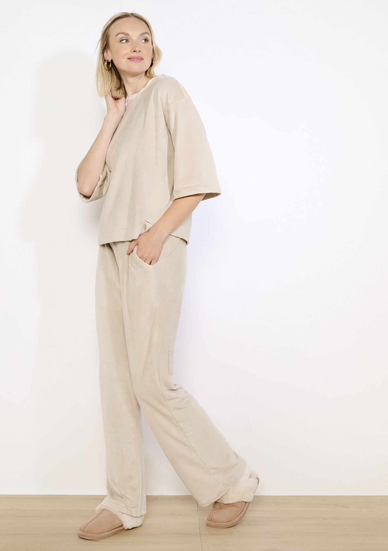 Pantalon large en velours, Pantalon large en velours, , detail_model