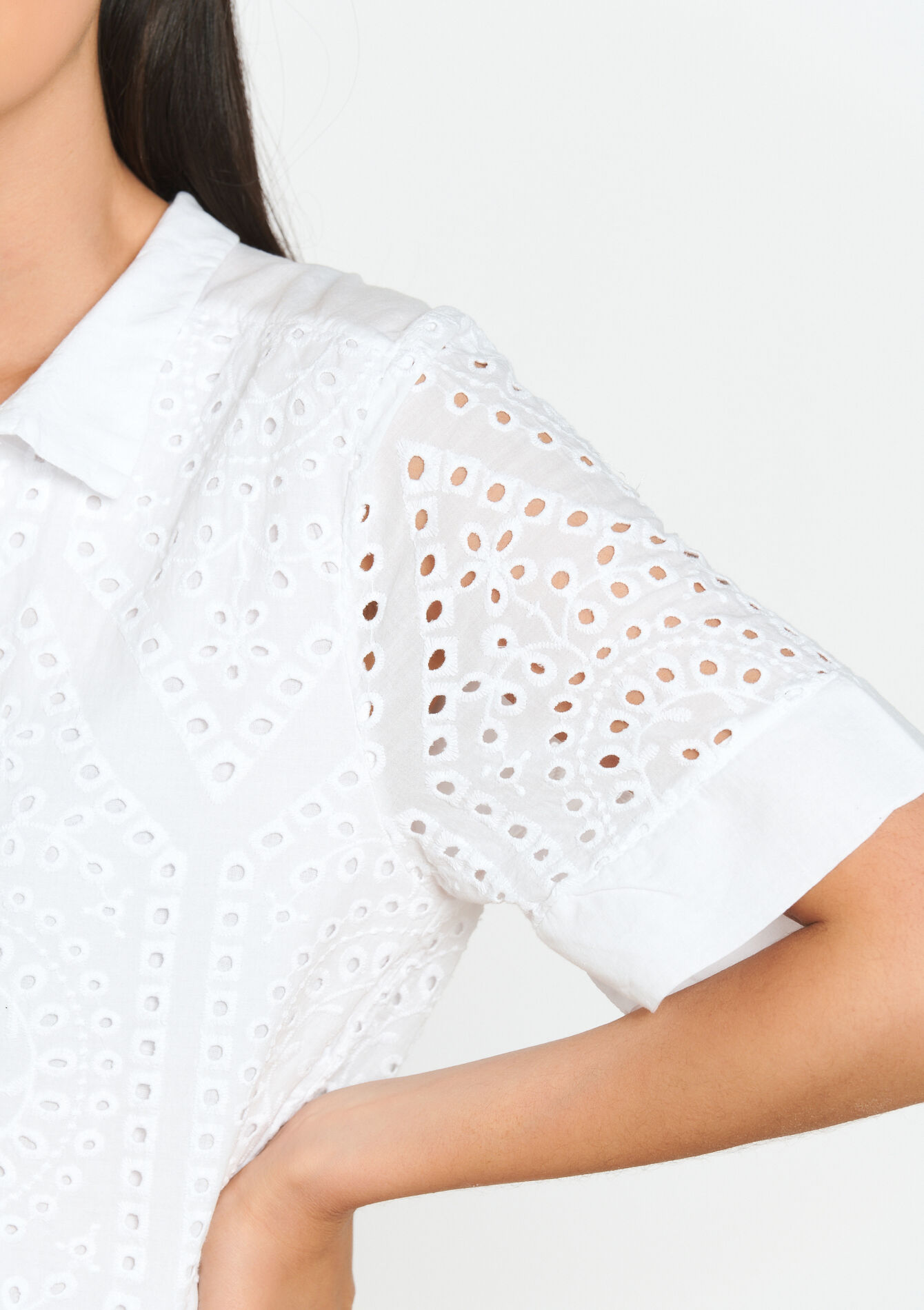 Short dress with broderie anglaise, Short dress with broderie anglaise - OFFWHITE - 08103626