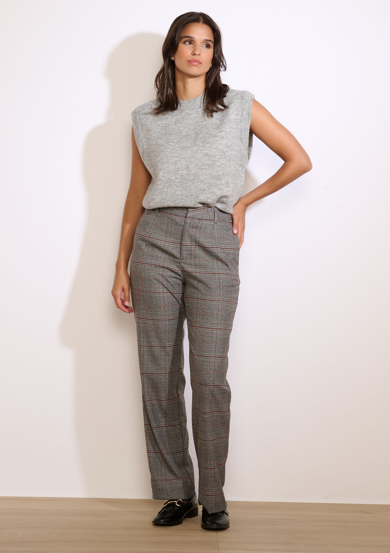 Geruite rechte broek, Geruite rechte broek - BLACK - 06100733_1119