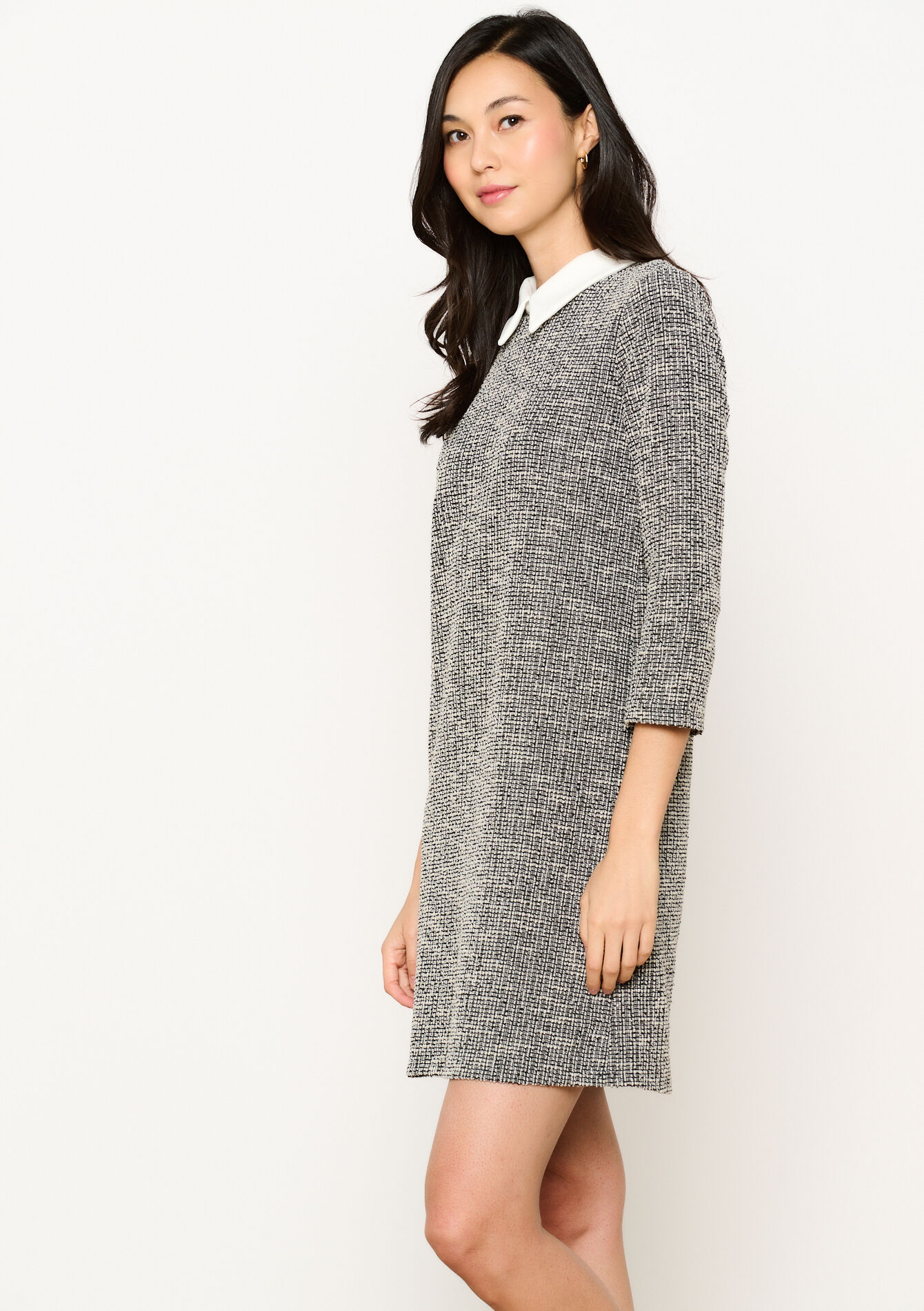 Robe en tweed avec col, Robe en tweed avec col - BLACK - 08103921_1119