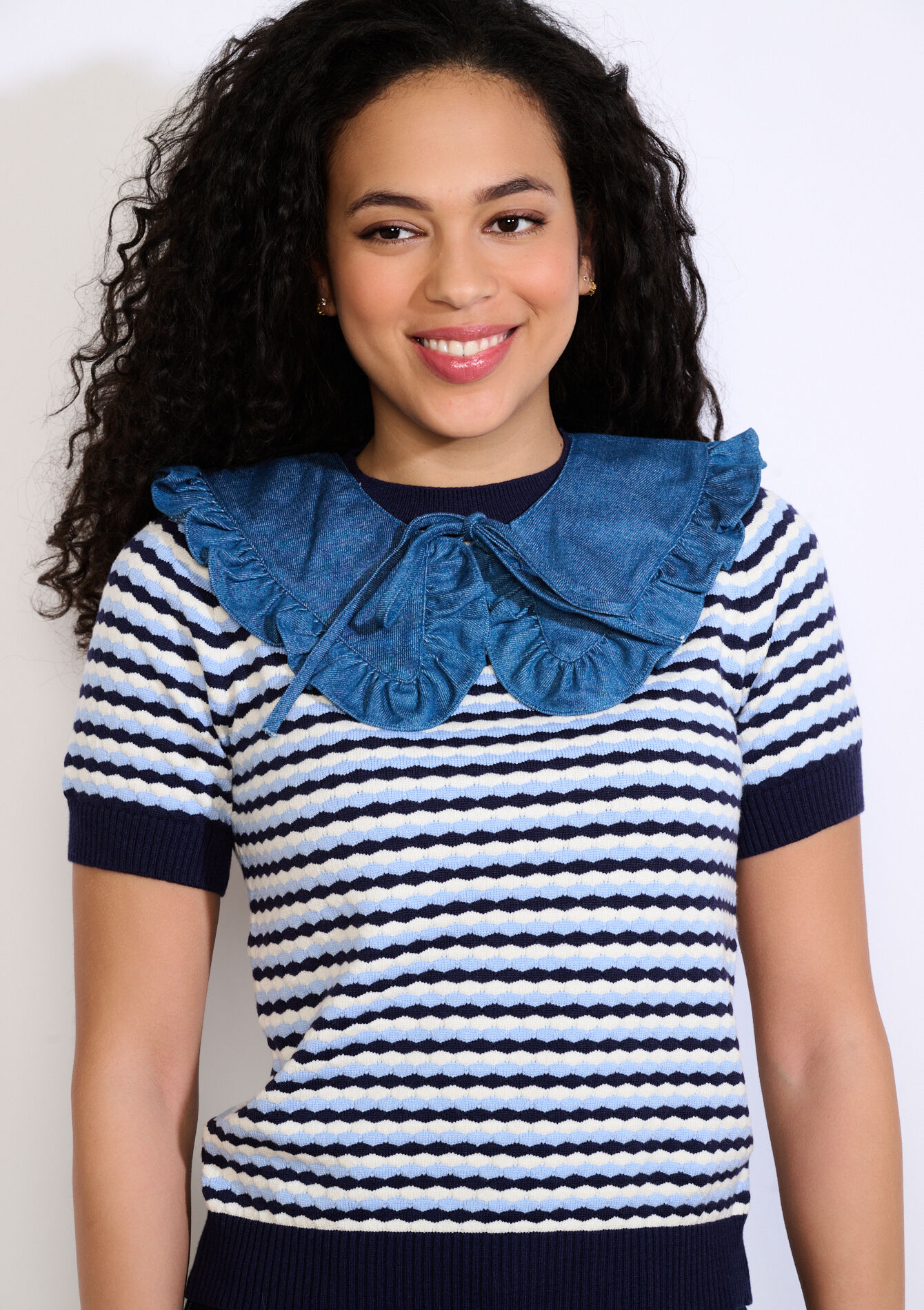 Afneembare kraag met ruffles - MEDIUM BLUE - 17002291_0500